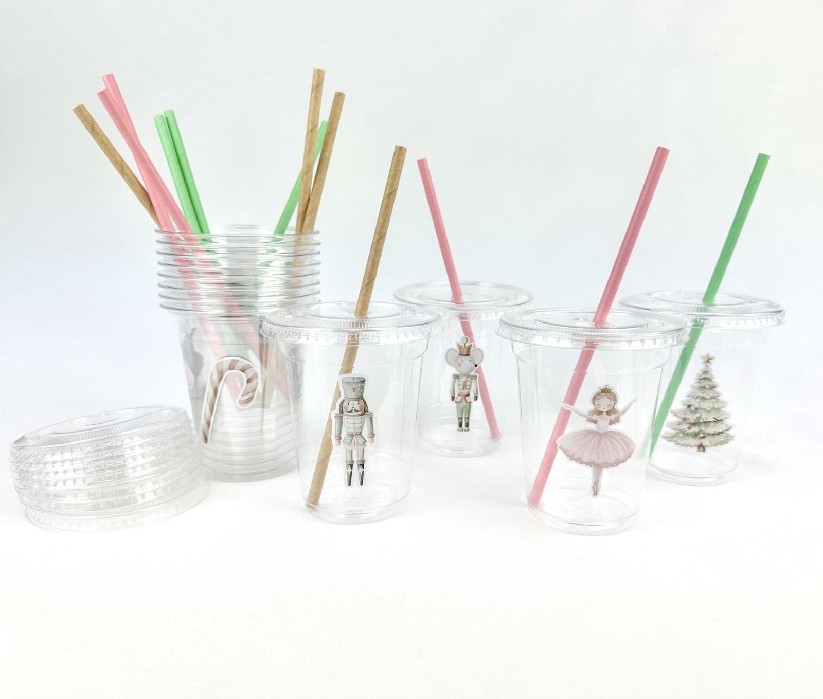 Pastel Nutcracker Plastic Cups with Lids & Straws - Stesha Party