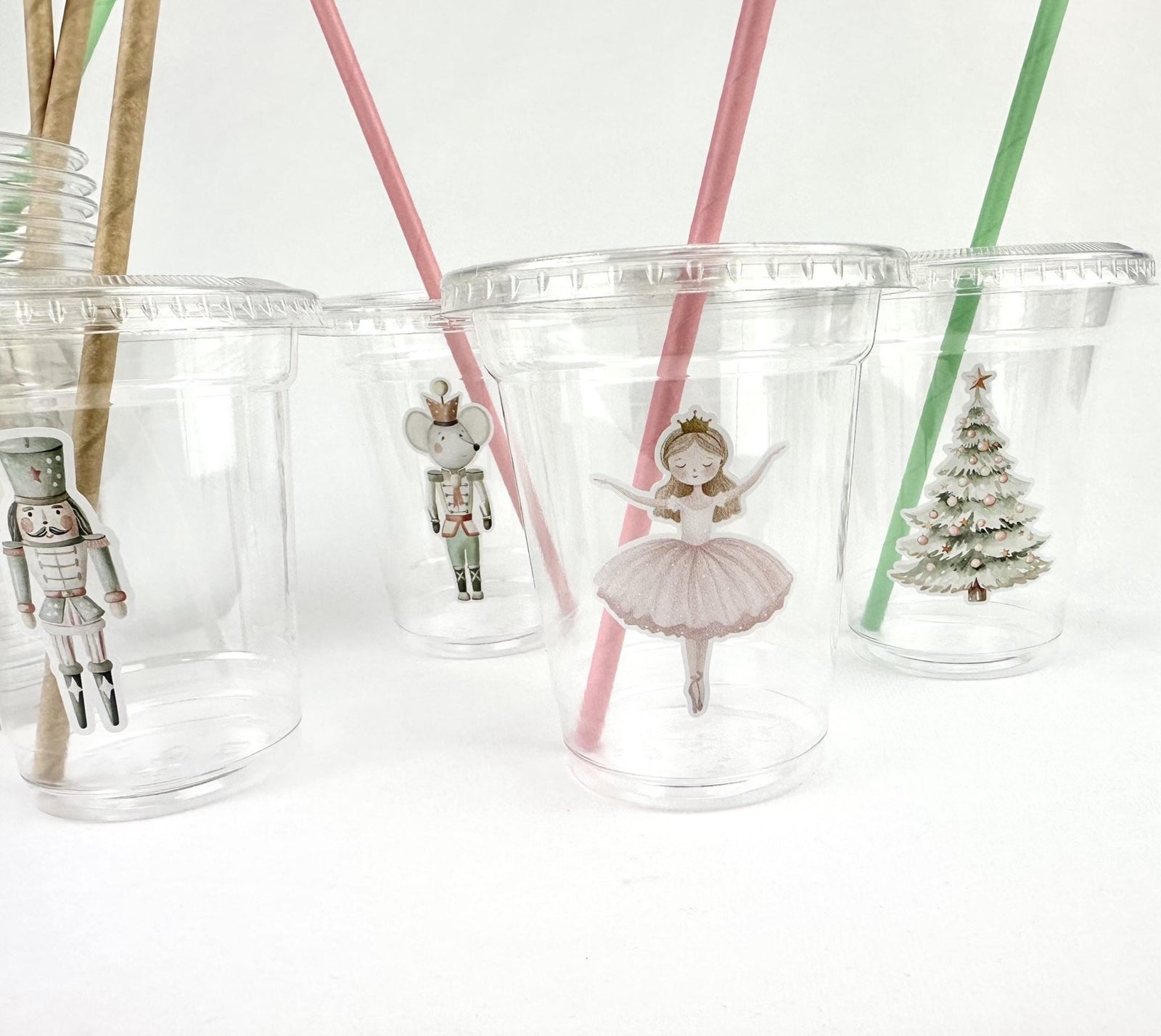Pastel Nutcracker Plastic Cups with Lids & Straws - Stesha Party