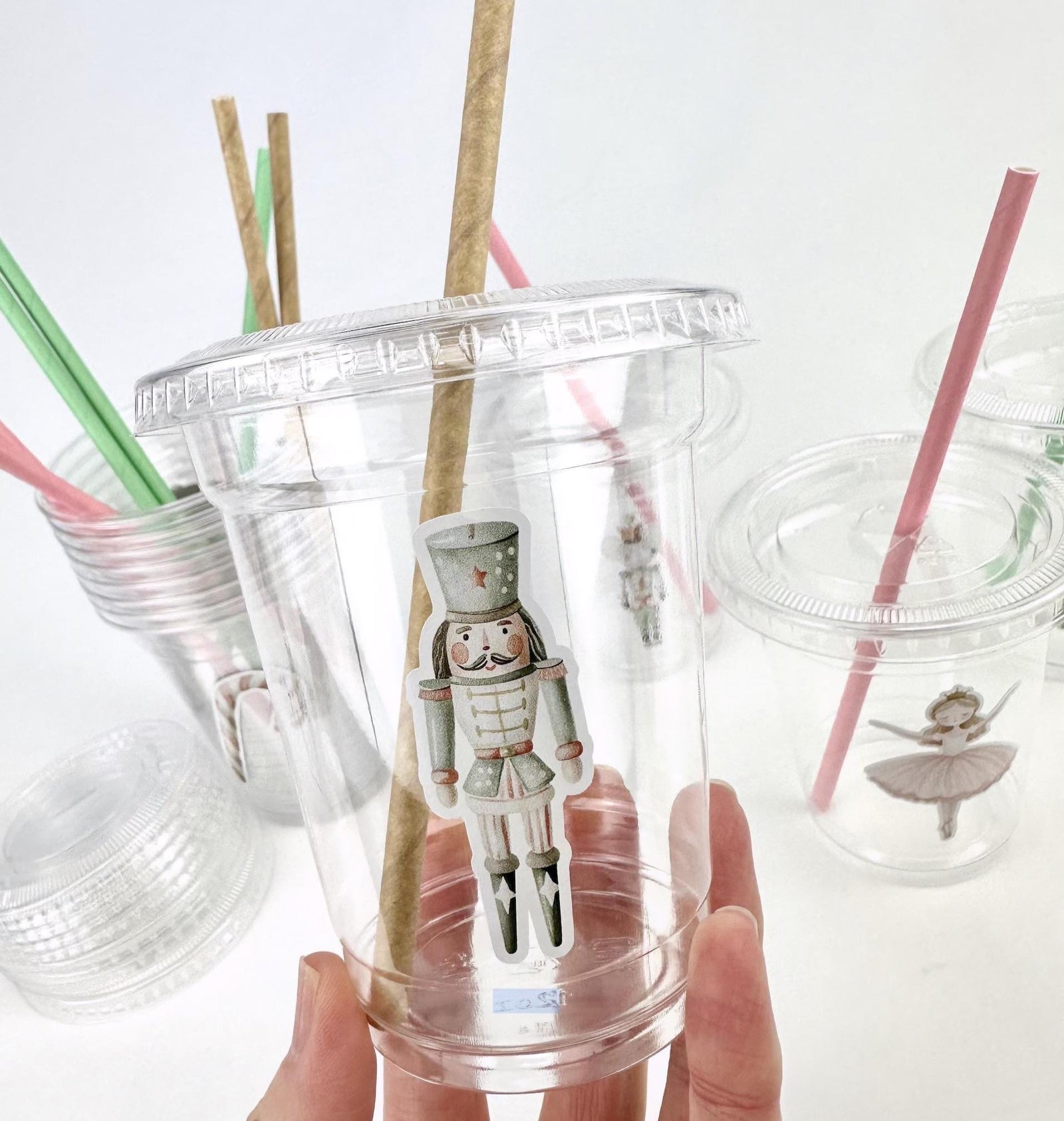 Pastel Nutcracker Plastic Cups with Lids & Straws - Stesha Party