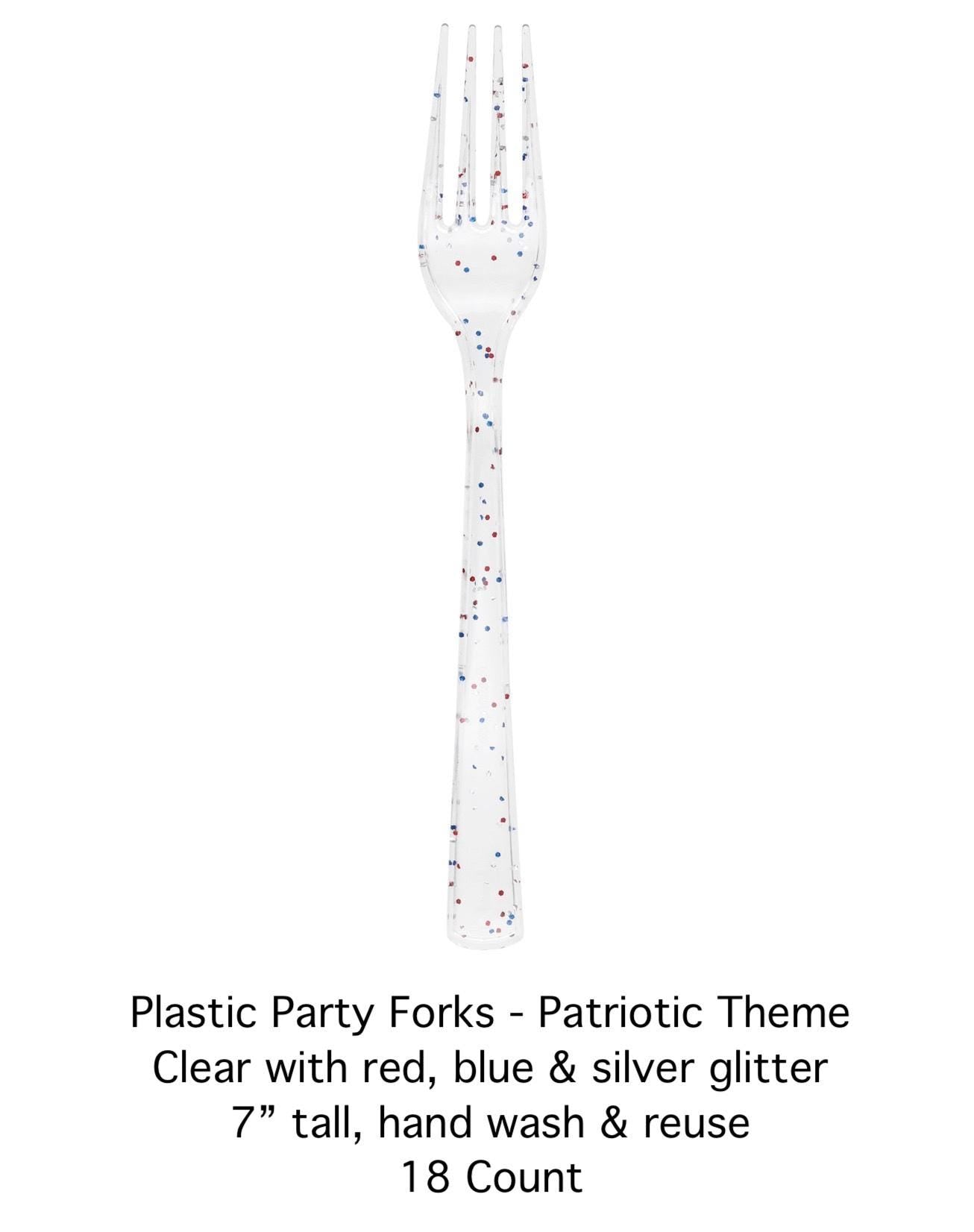 Patriotic Glitter Plastic Forks 18ct - Stesha Party