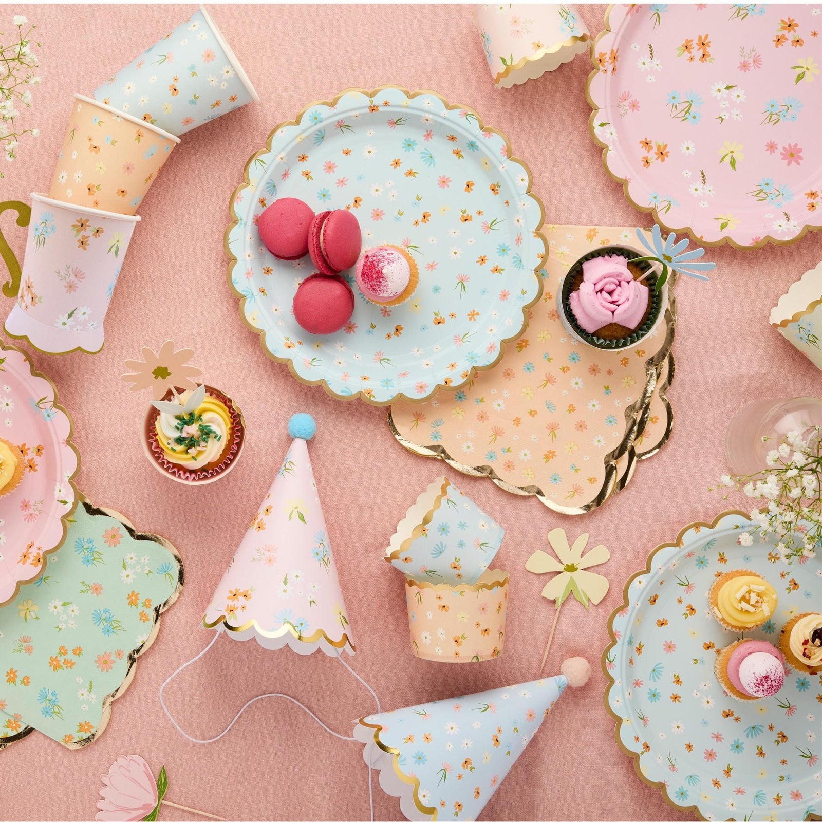 Peach & Mint Floral Scalloped Paper Napkins 16ct - Stesha Party