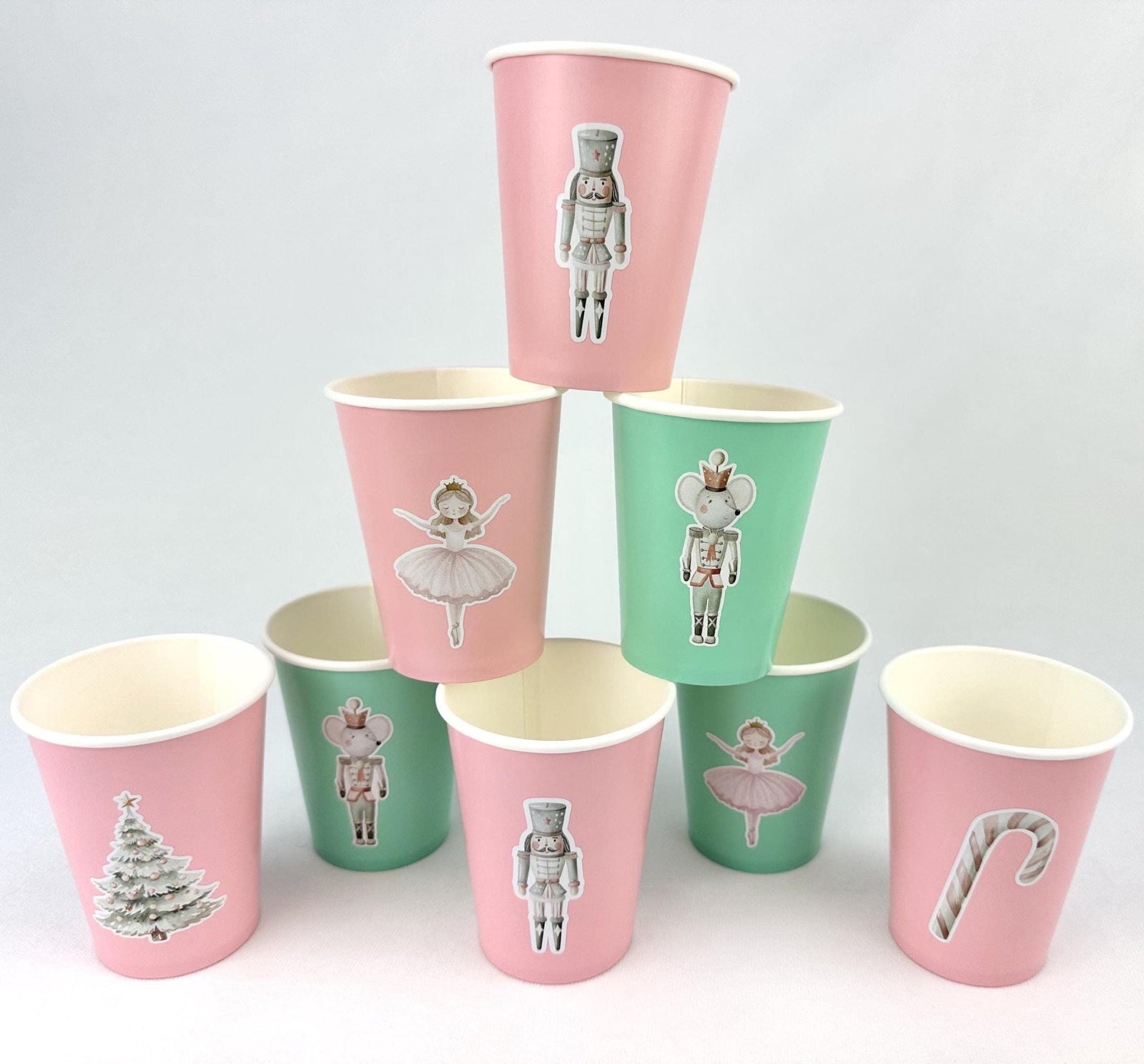 Pink and Mint Nutcracker Christmas Cups 24ct - Stesha Party