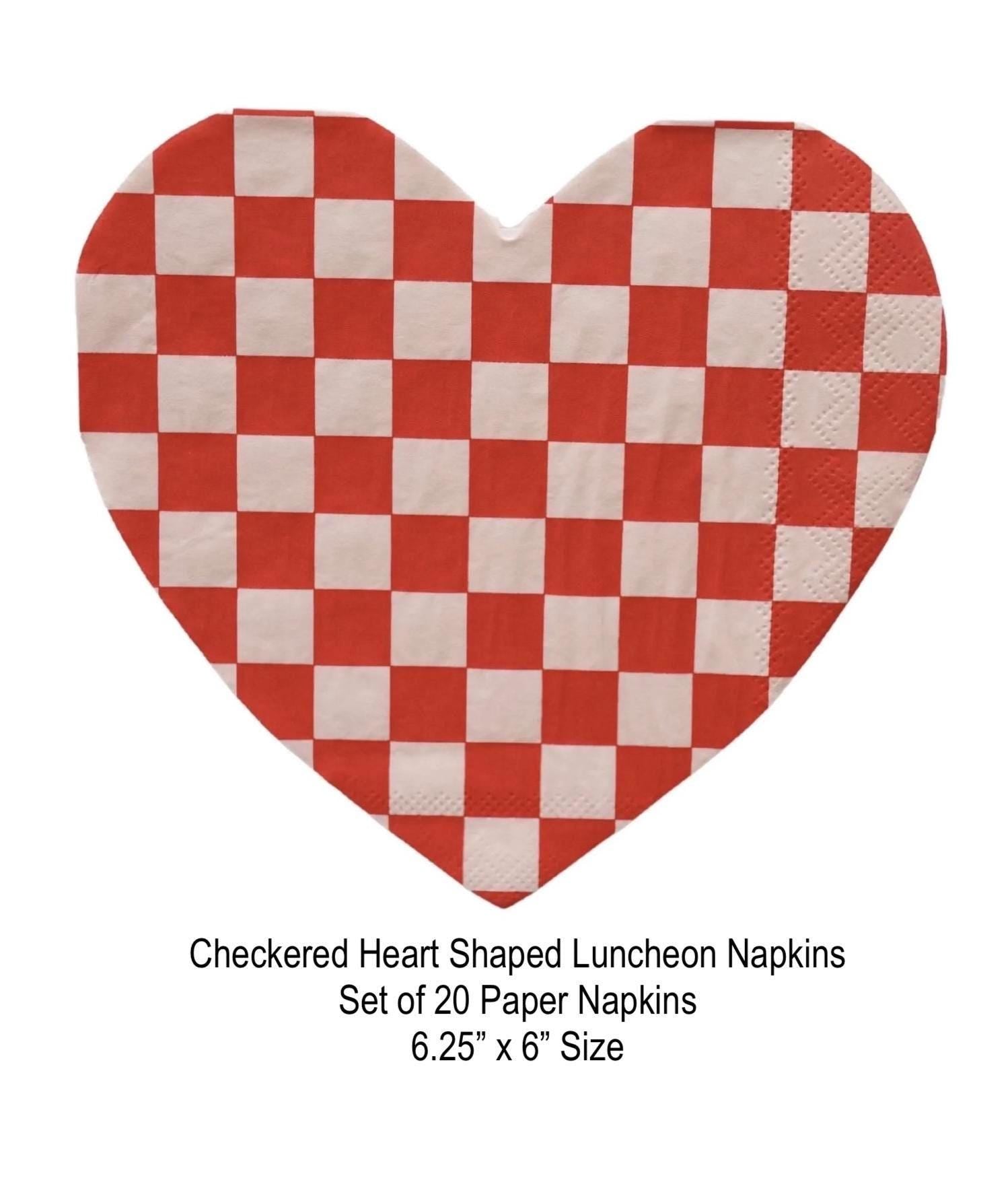 Pink and Red Checkered Heart Napkins - Stesha Party