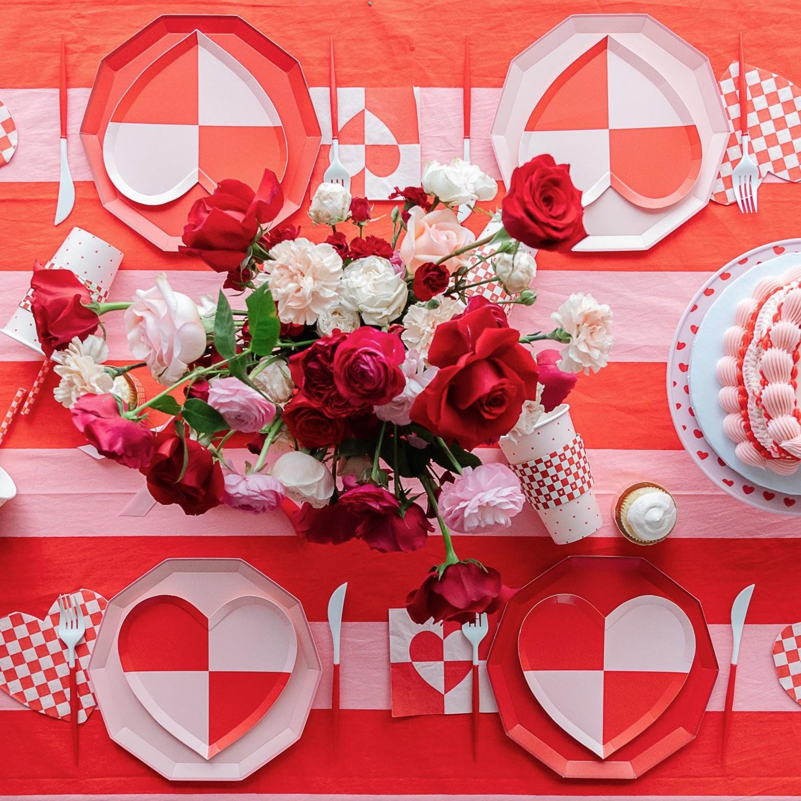 Pink and Red Checkered Heart Napkins - Stesha Party