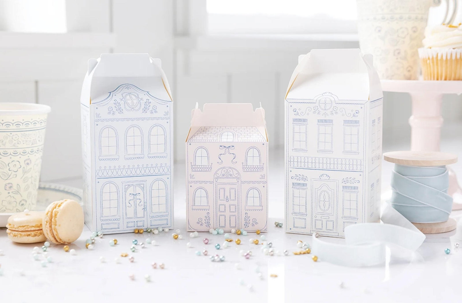 Pink & Blue House Favor Boxes 6ct - Stesha Party