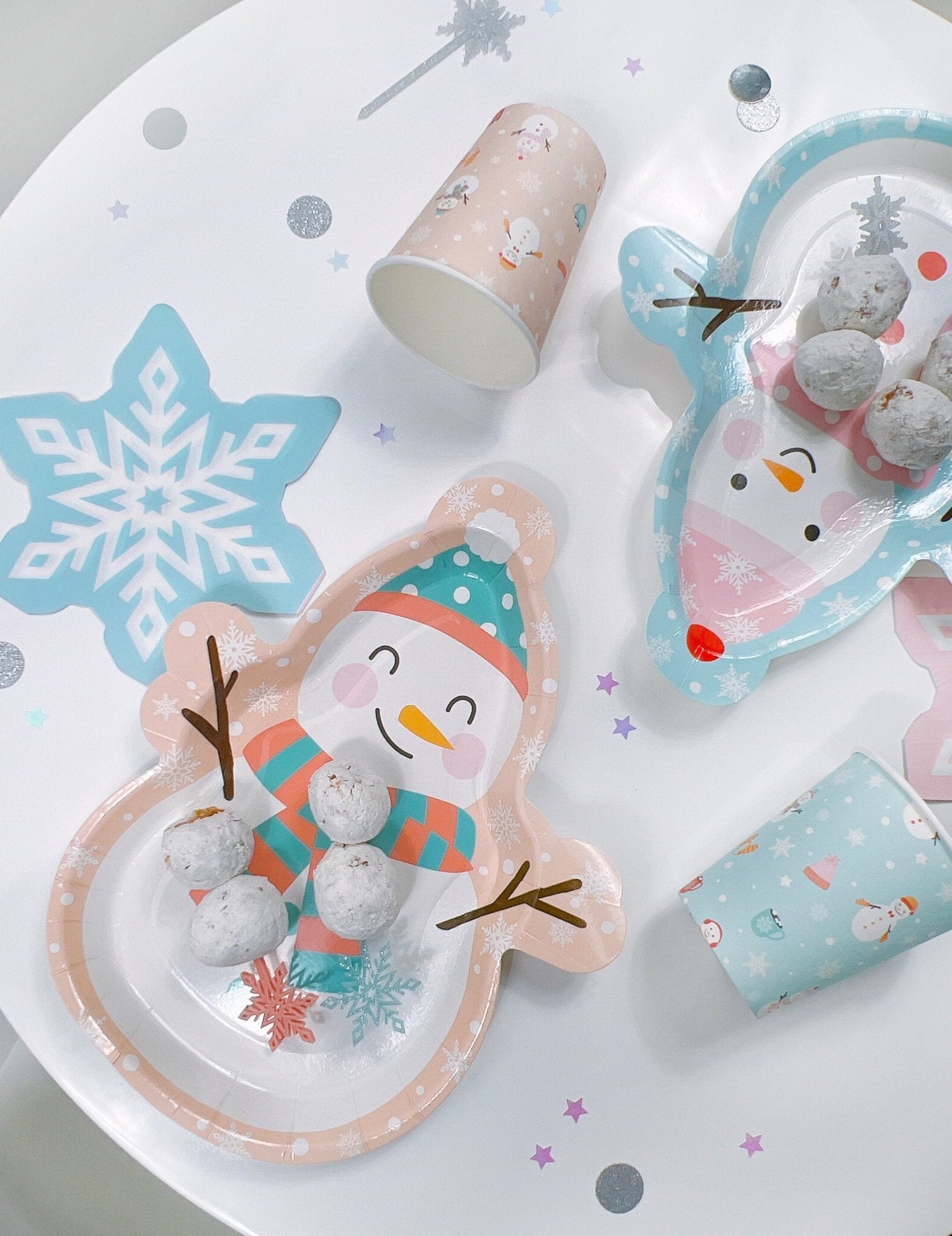 Pink & Blue Snowman Party Cups - Stesha Party