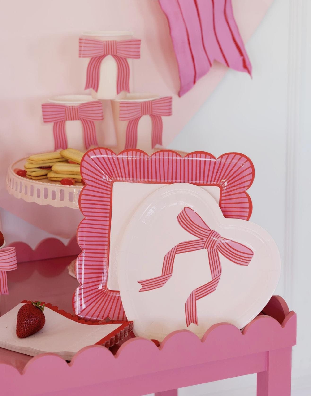 Pink Bow Heart Plates - Stesha Party