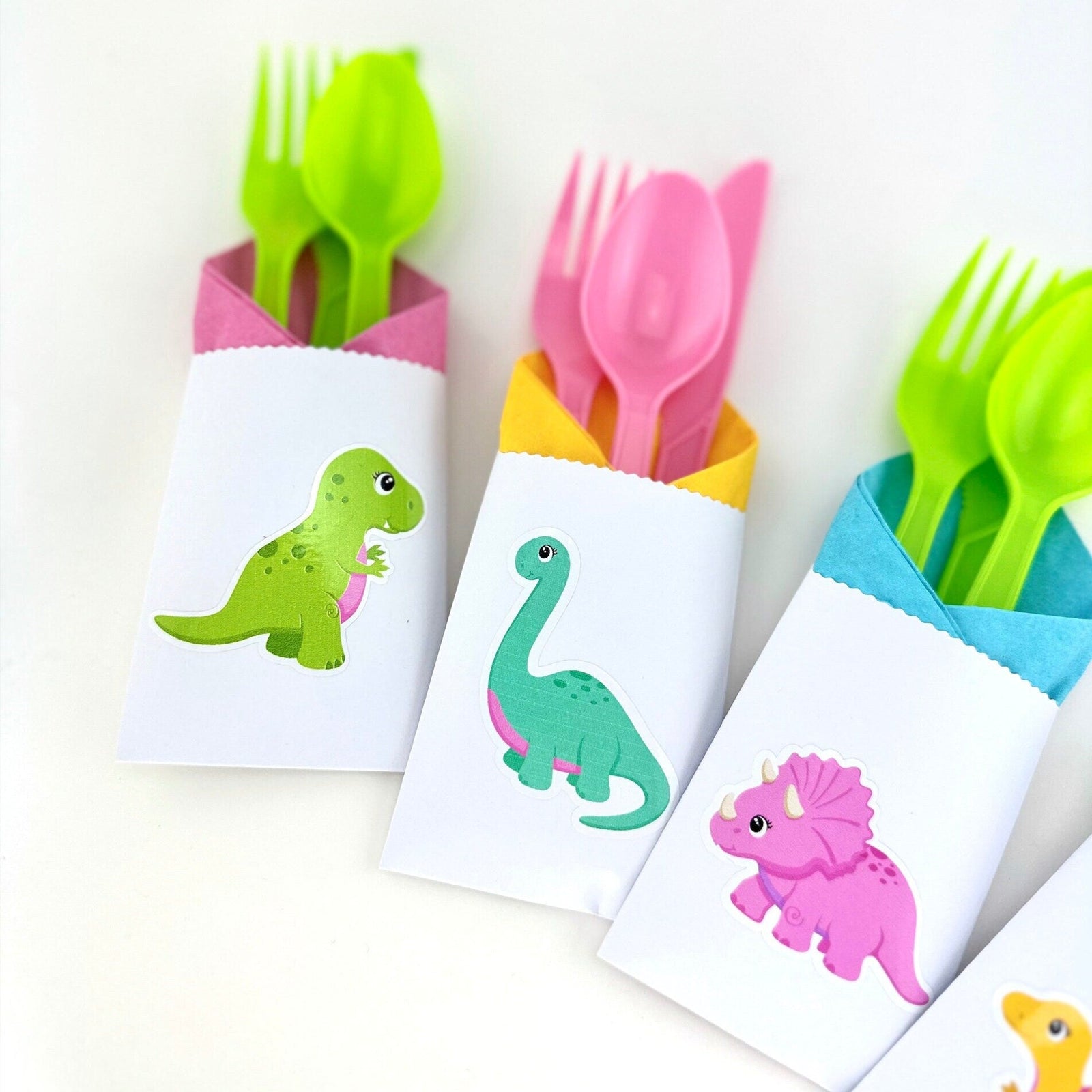 Pink Dinosaur Party Cutlery Set 12ct - Stesha Party