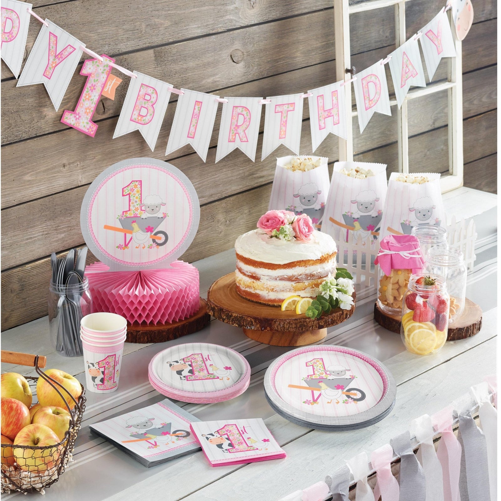 Pink Farm 1st Birthday Banner - Stesha Party