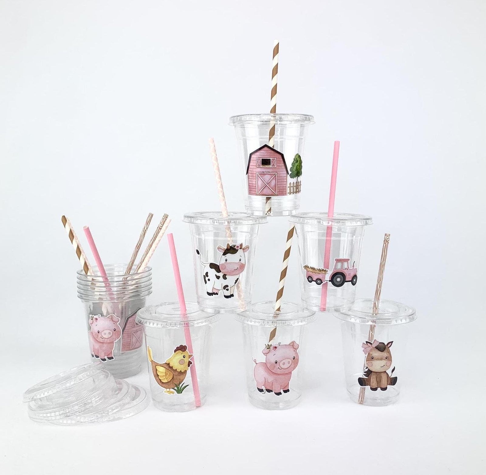 Pink Farm Party Cups - Stesha Party