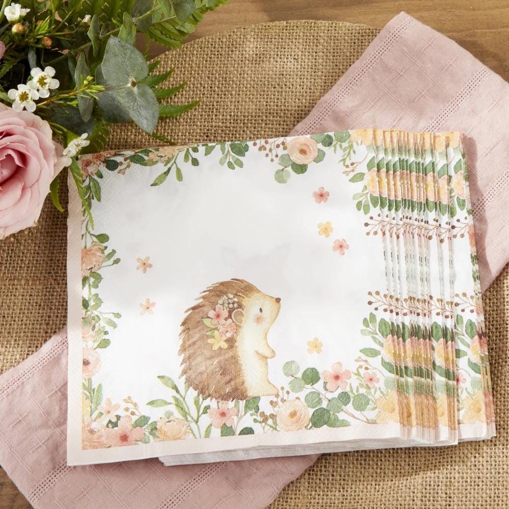 Pink Floral Fox & Hedgehog Napkins 30ct - Stesha Party