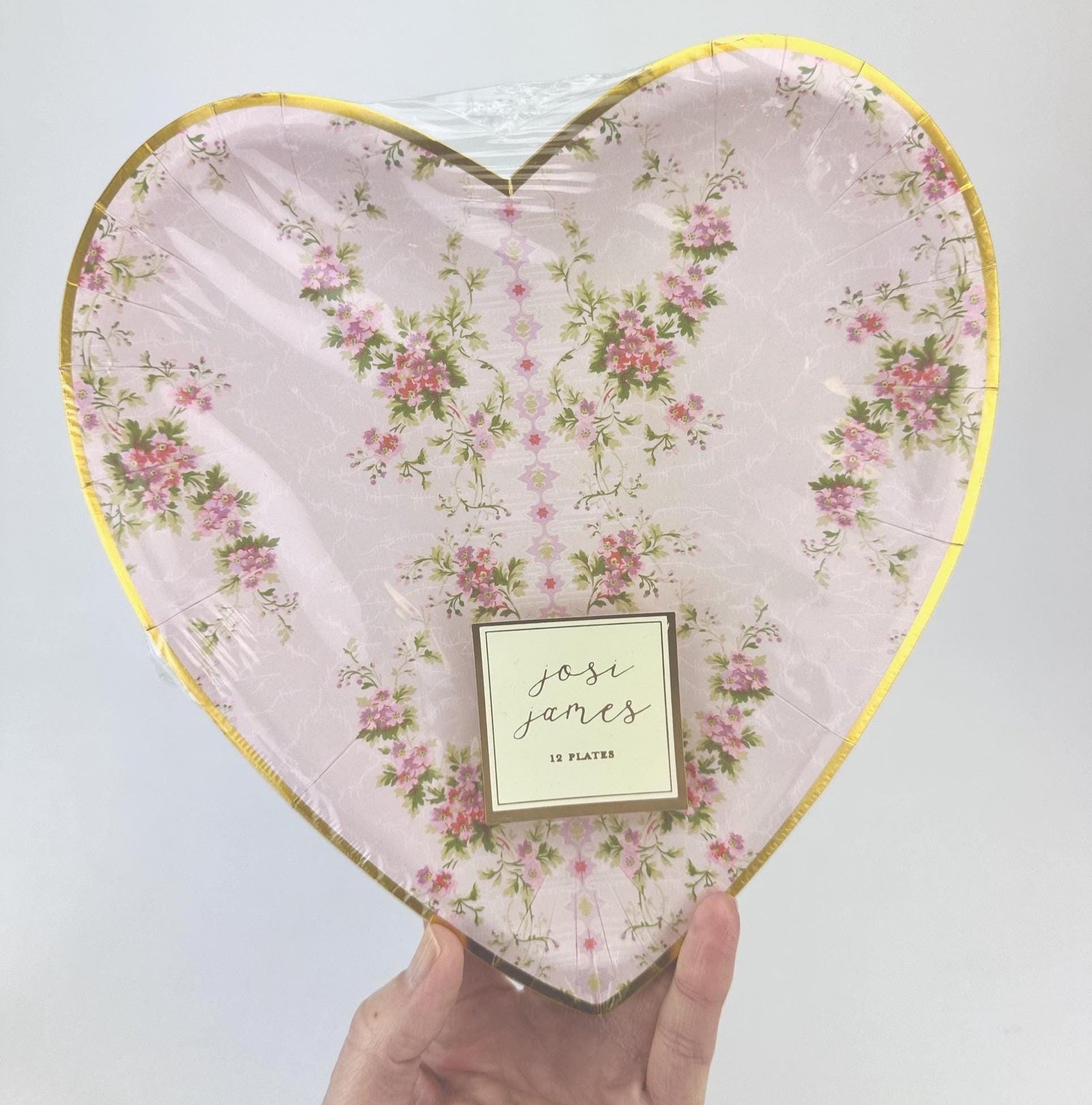 Pink Floral Heart Plates 12ct - Stesha Party