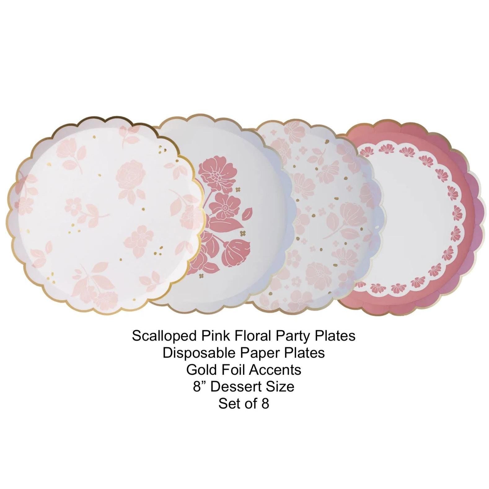 Pink Floral Paper Dessert Plates 8ct - Stesha Party