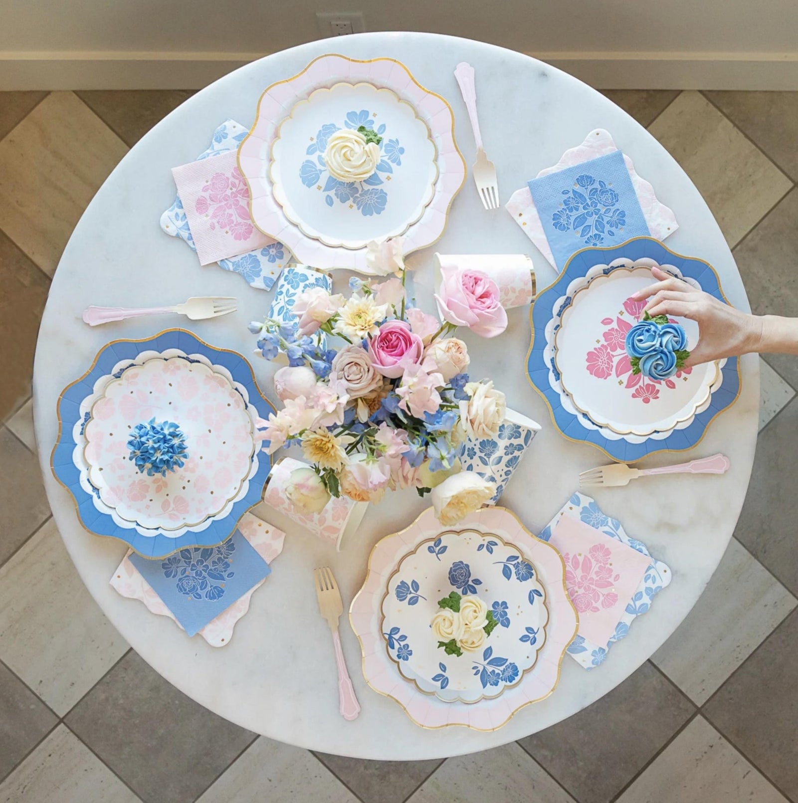 Pink Floral Paper Dessert Plates 8ct - Stesha Party