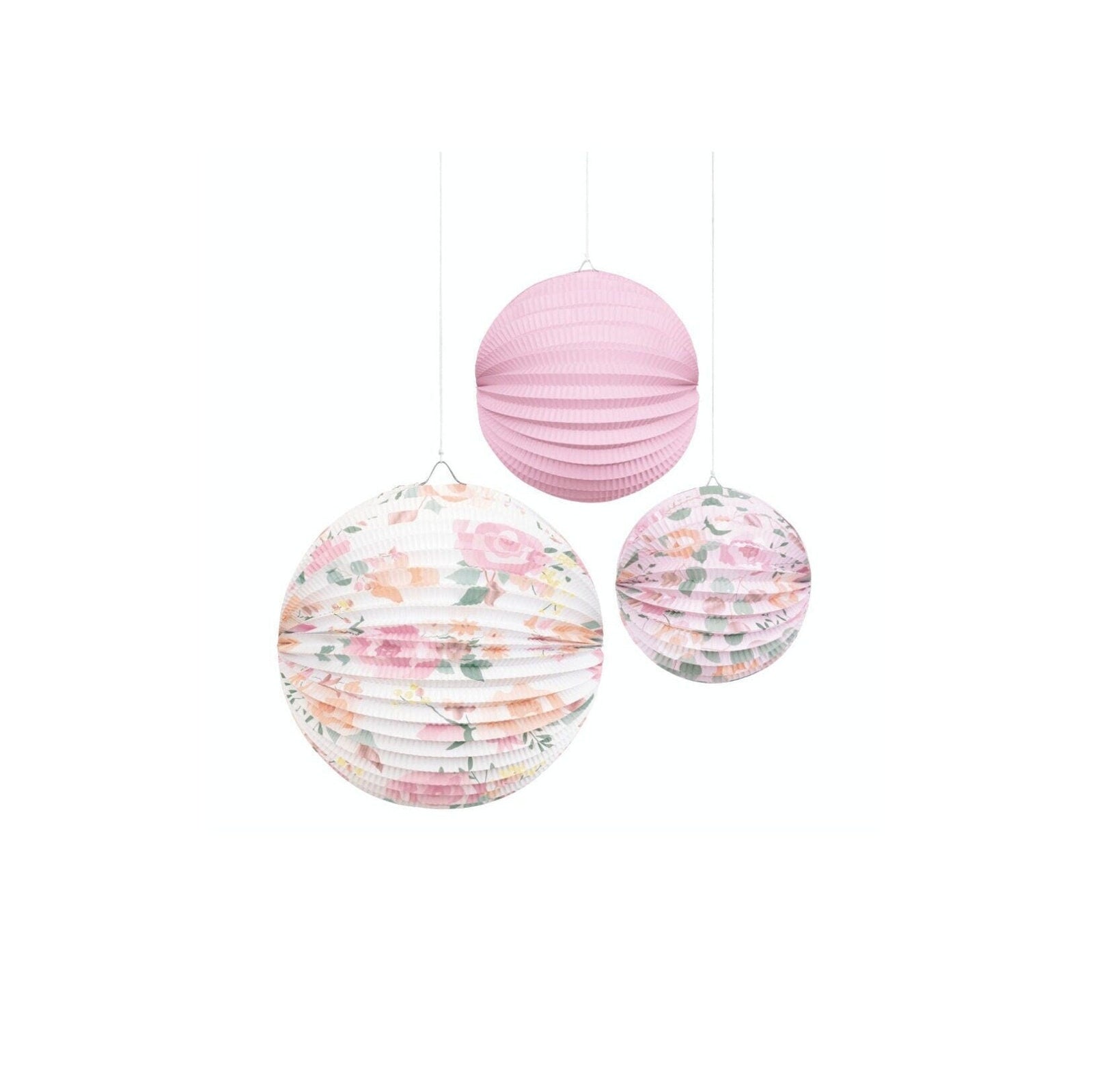 Pink Floral Paper Party Lanterns - Stesha Party