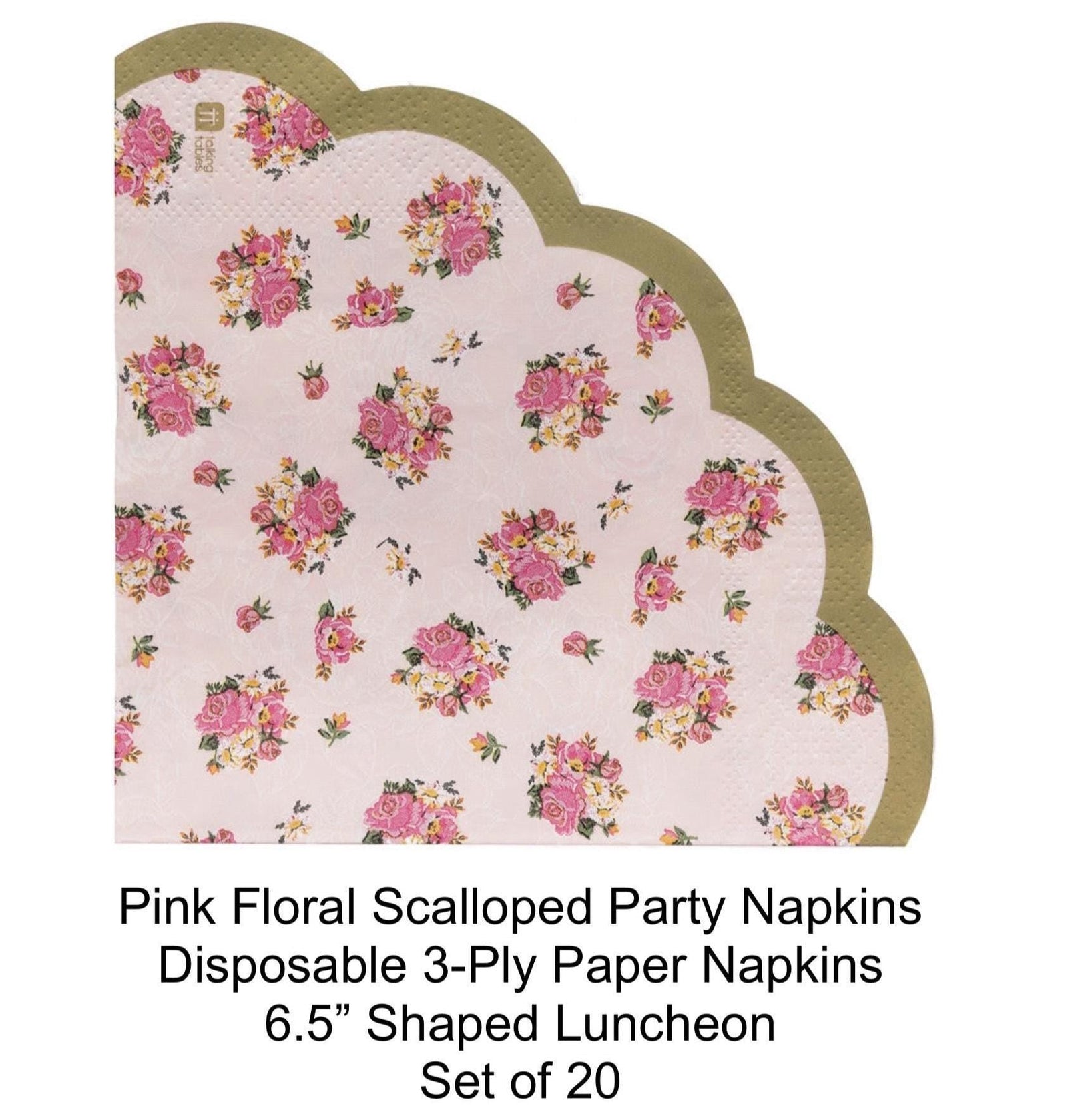 Pink Floral Scalloped Napkins 20ct - Stesha Party
