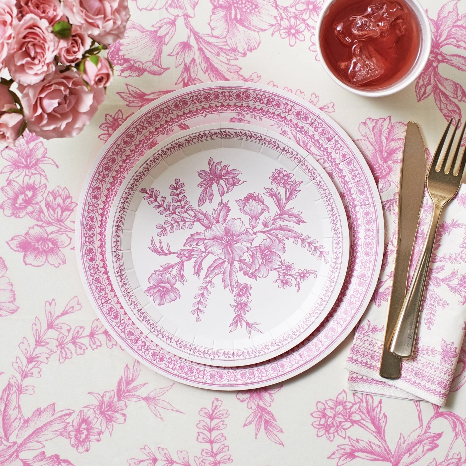 Pink Floral Table Cover - Stesha Party