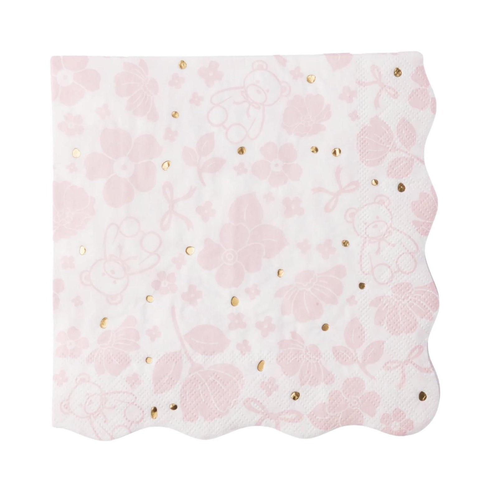 Pink Floral Teddy Bear Party Napkins 20ct - Stesha Party