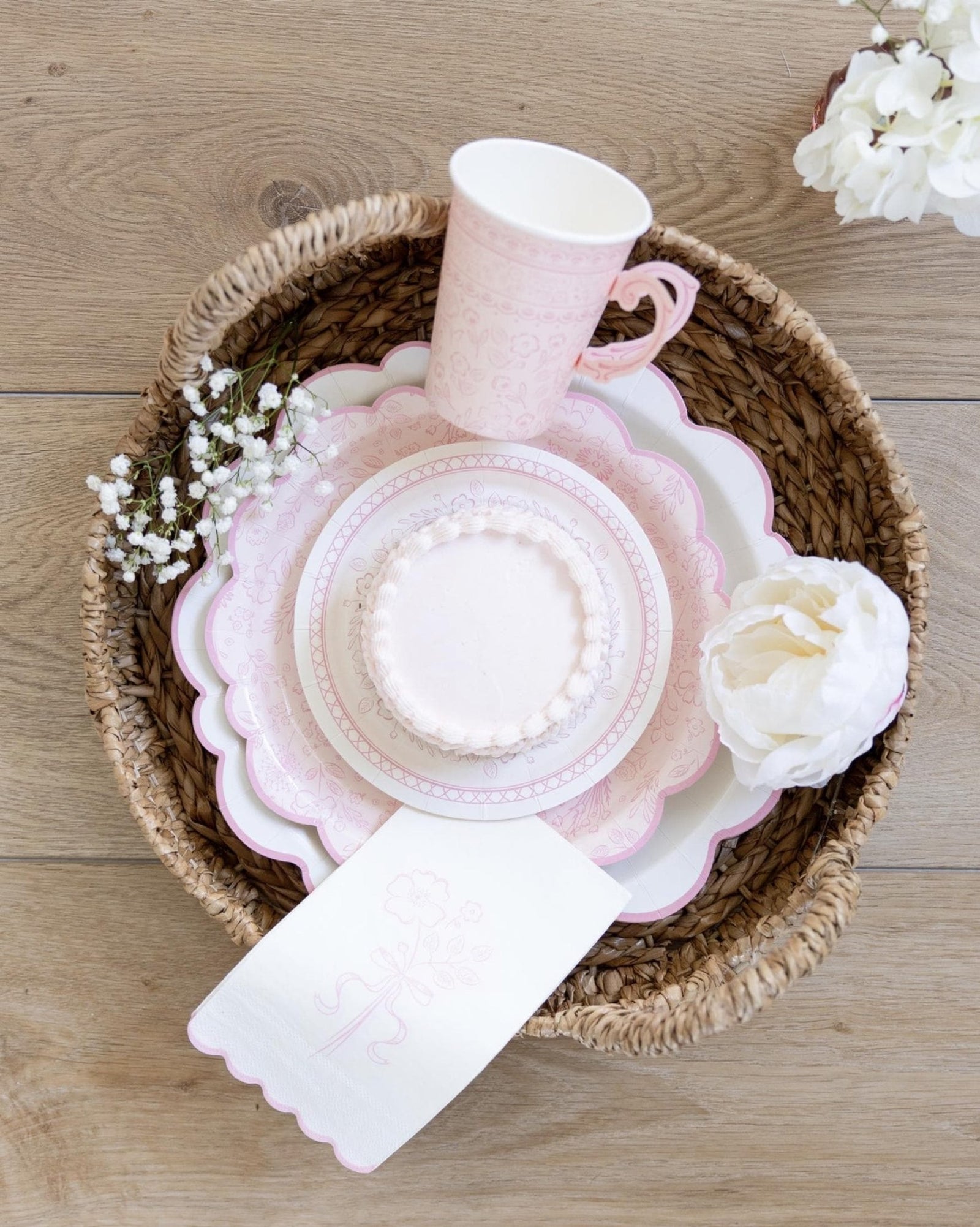 Pink Floral Toile Paper Dinner Plates - Stesha Party