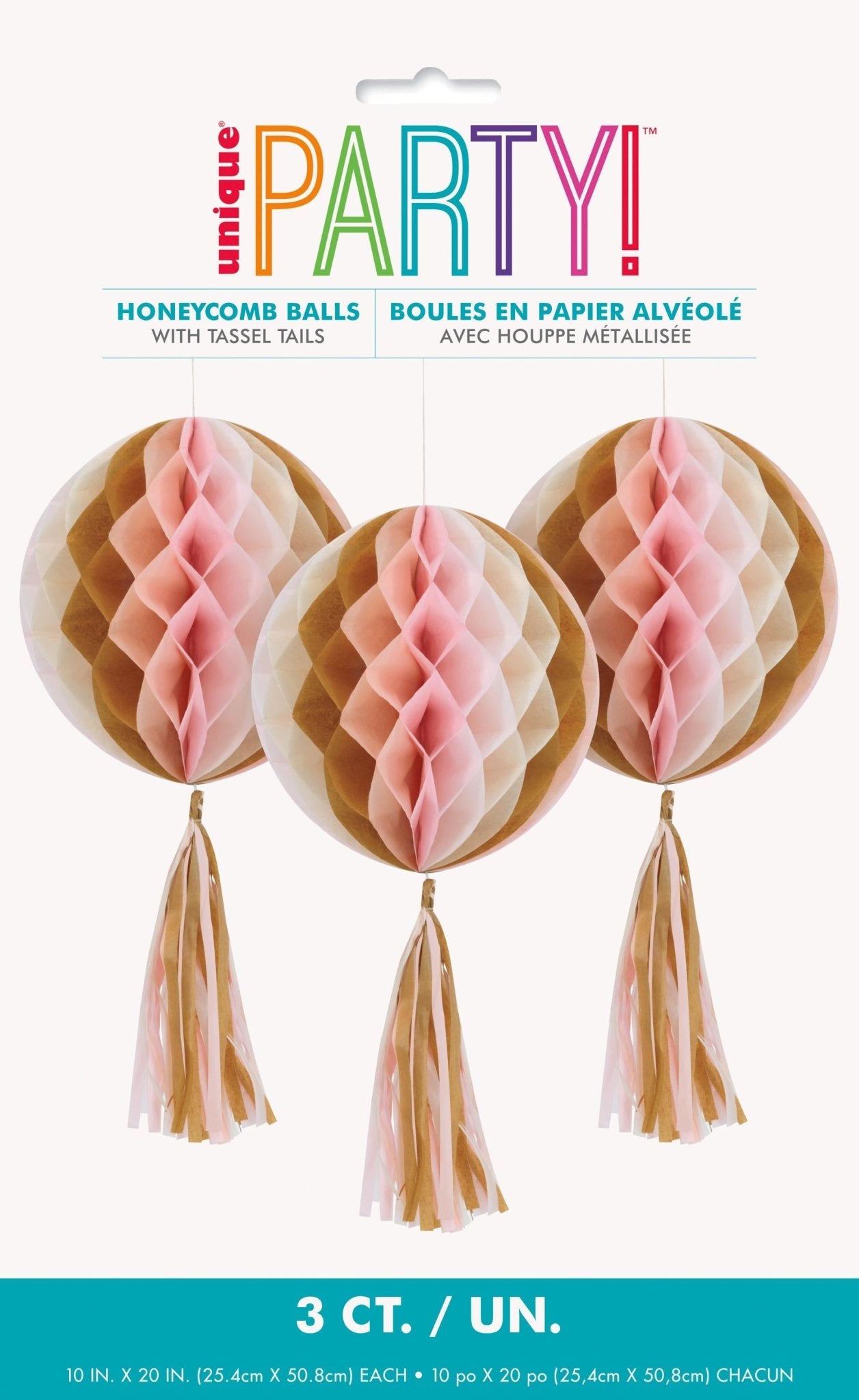 Pink & Gold Honeycomb Ball Decorations Set of 3 - Stesha Party