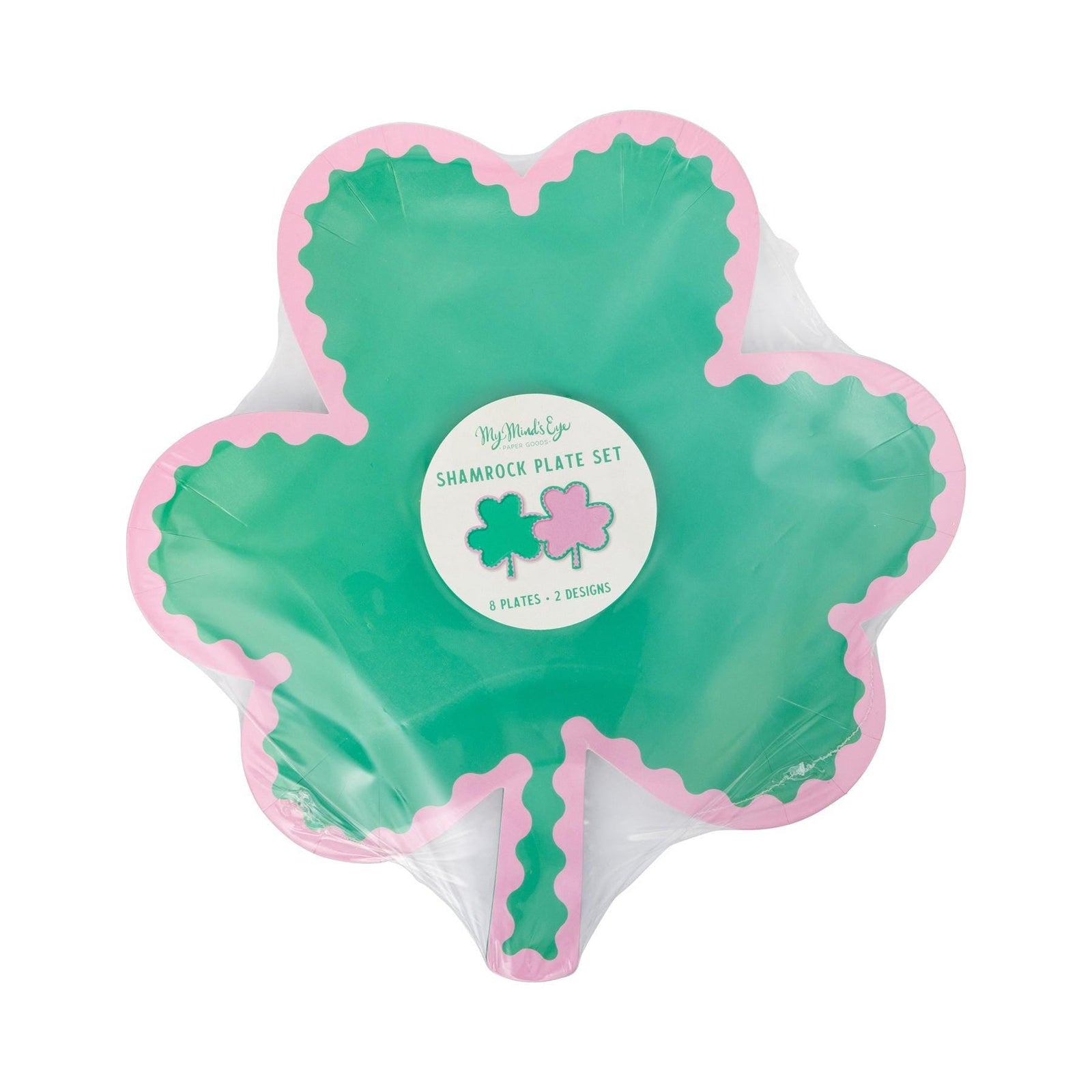Pink & Green Shamrock Plates Set 8ct - Stesha Party
