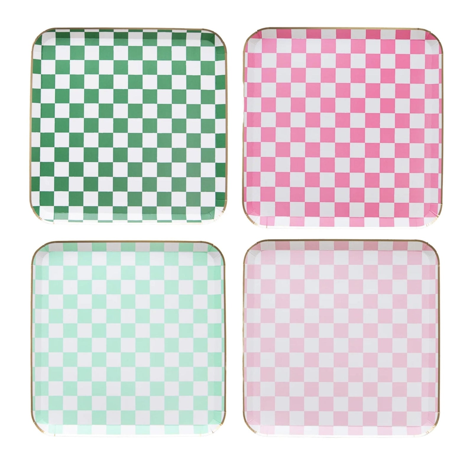 Pink & Green Square Checkered Paper Plates 8ct - Stesha Party