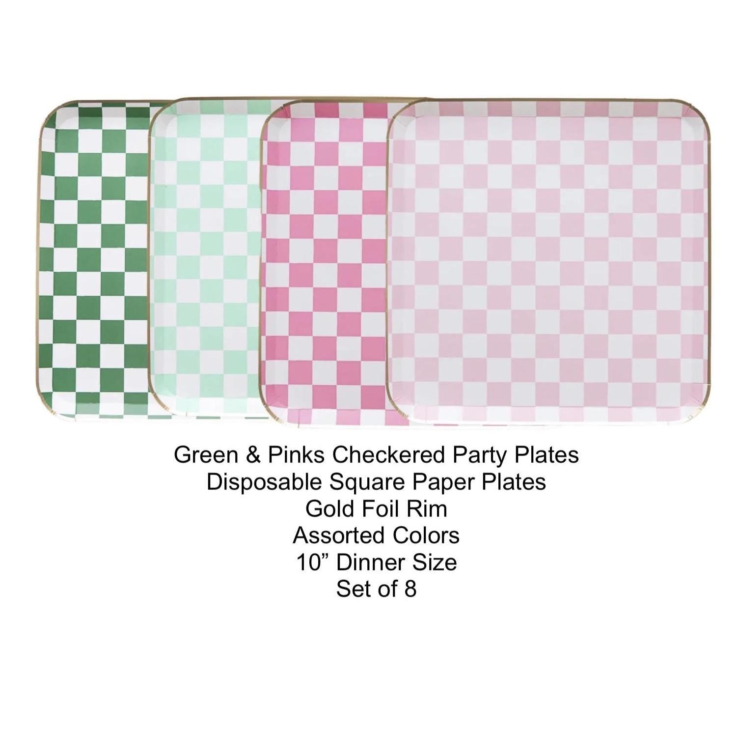 Pink & Green Square Checkered Paper Plates 8ct - Stesha Party