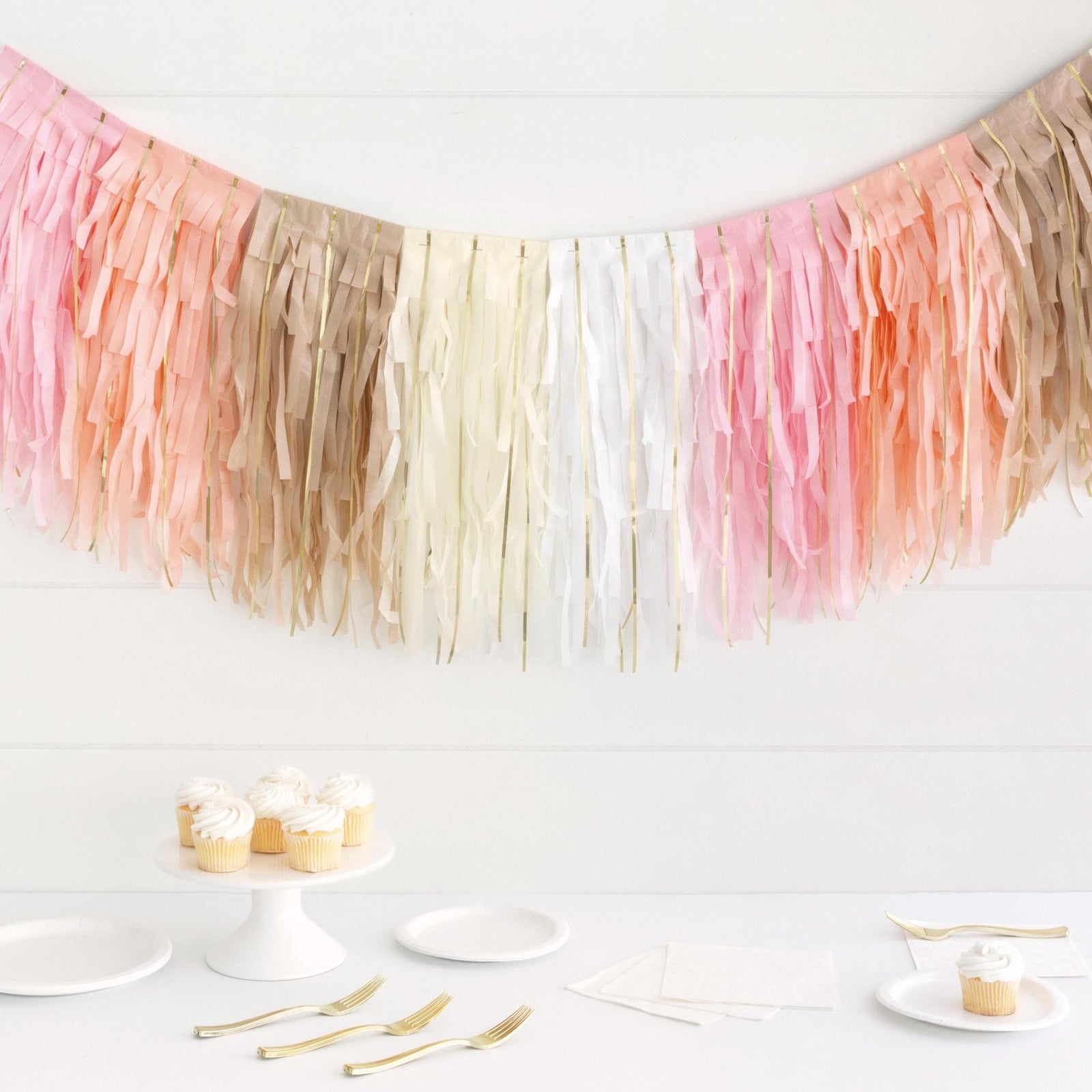 Pink & Peach Pastel Fringe Garland 7ct - Stesha Party
