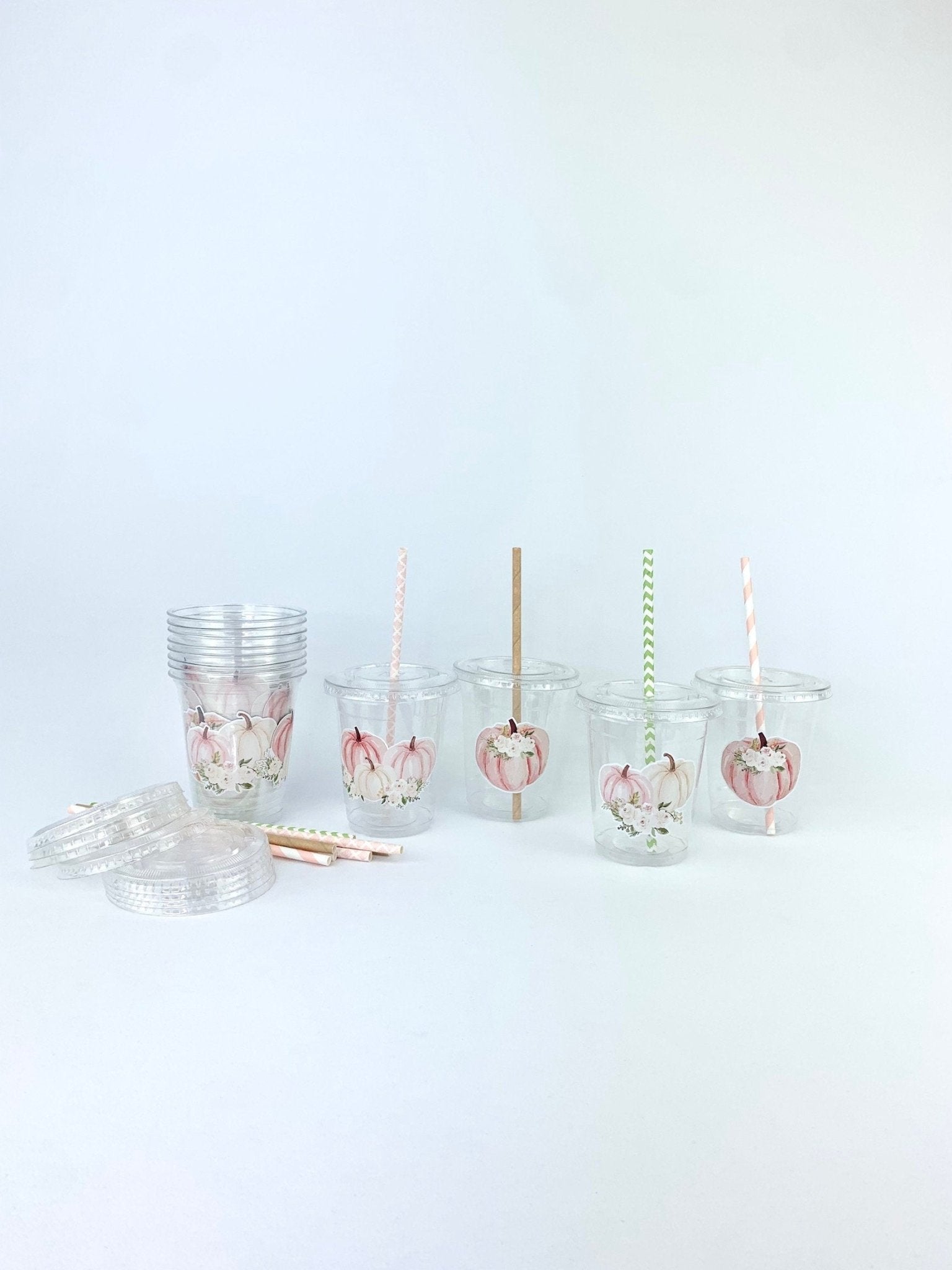 Pink Pumpkin Cups with Lids & Straws - Stesha Party