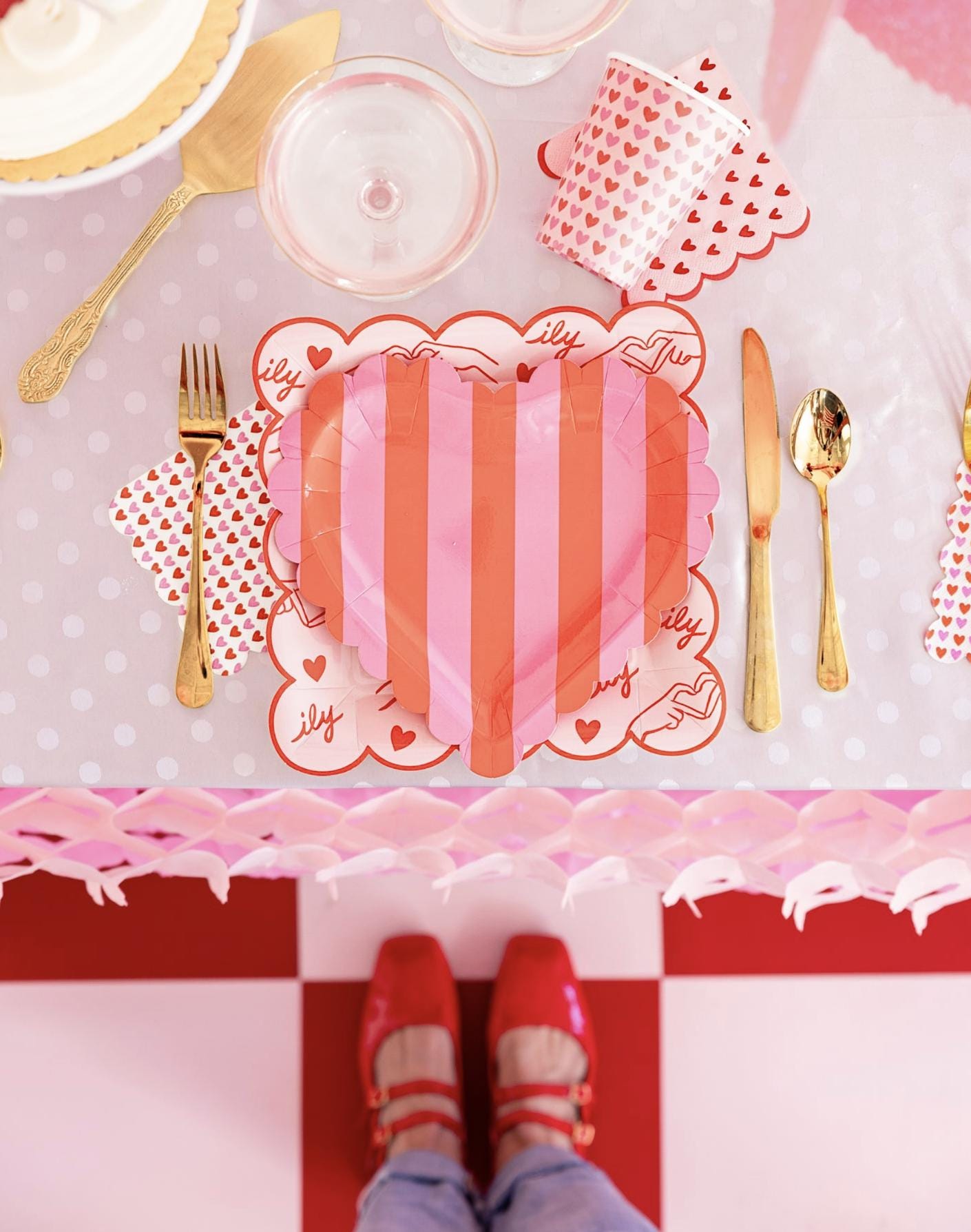 Pink & Red Striped Heart Plates - Stesha Party