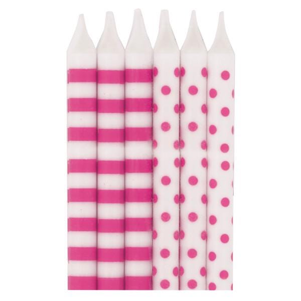 Pink Striped & Polka Dot Candles 12ct - Stesha Party
