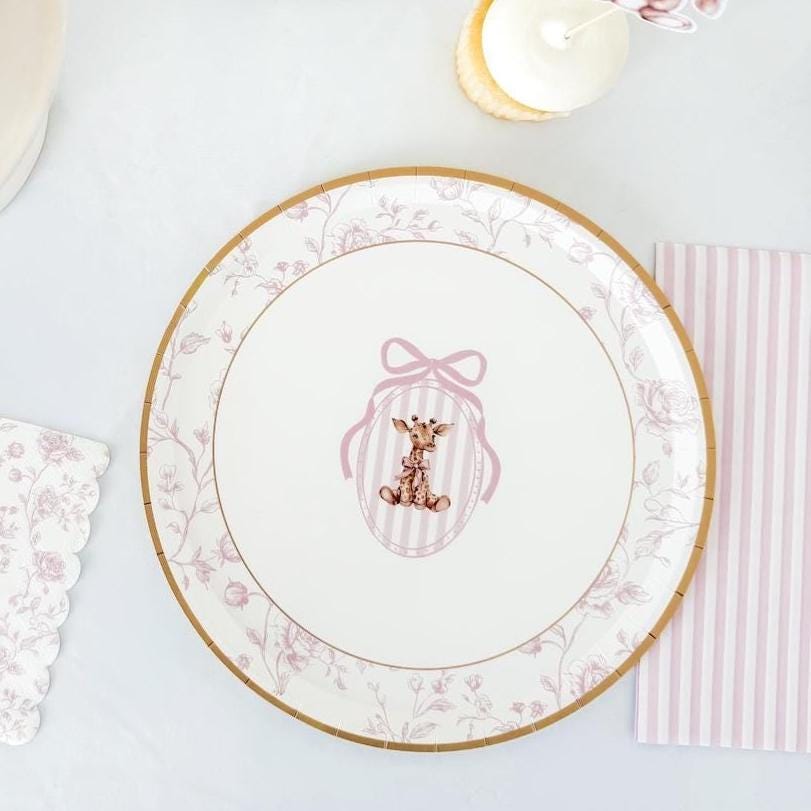 Pink Toile Giraffe Plates 12ct - Stesha Party