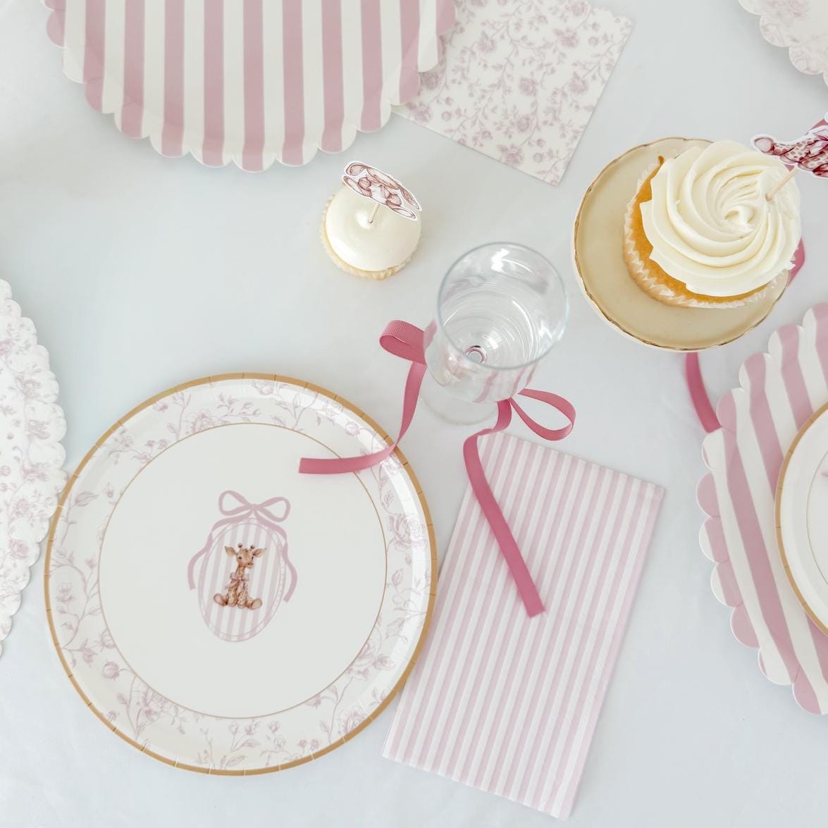 Pink Toile Giraffe Plates 12ct - Stesha Party