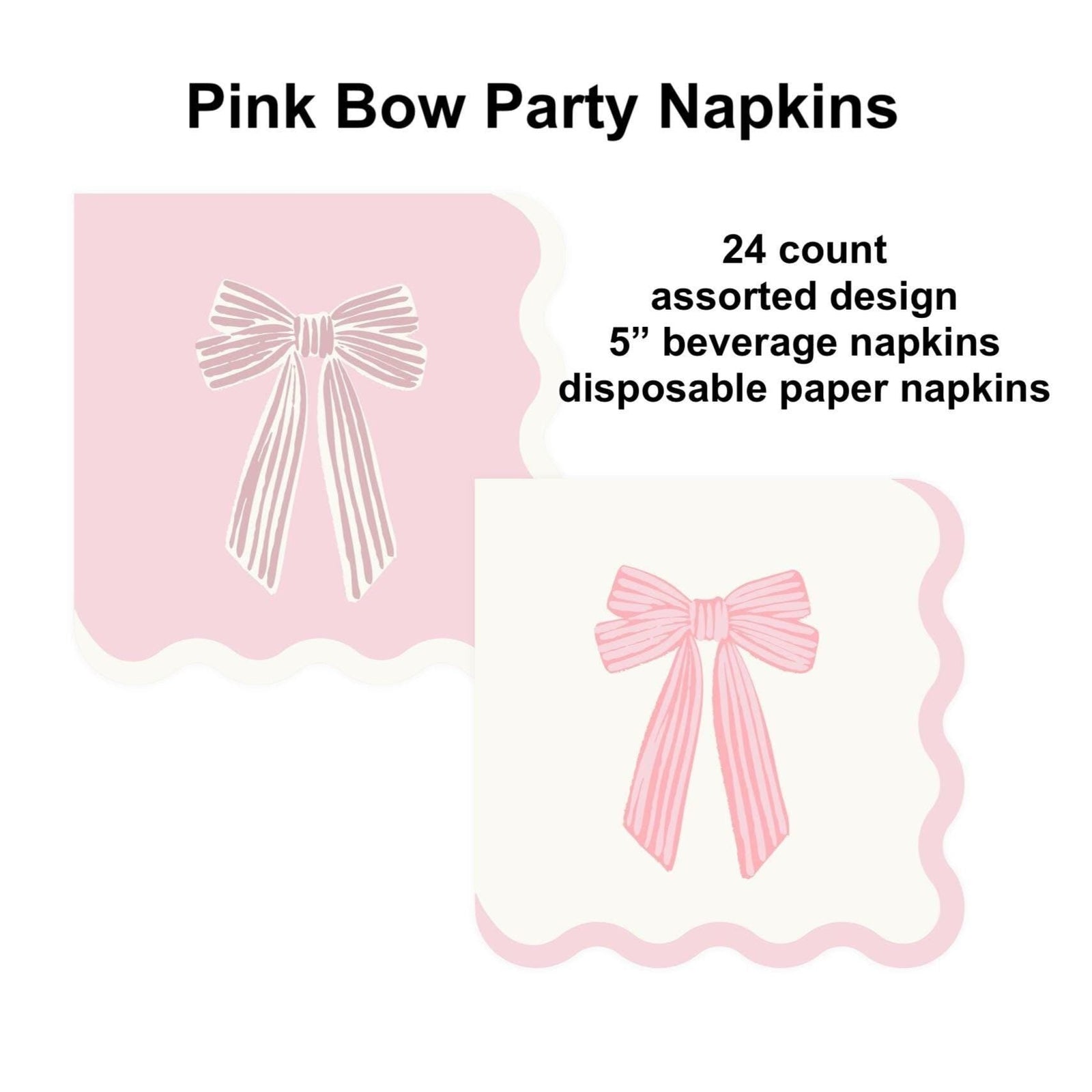 Pink & White Bow Cocktail Napkins 24ct - Stesha Party