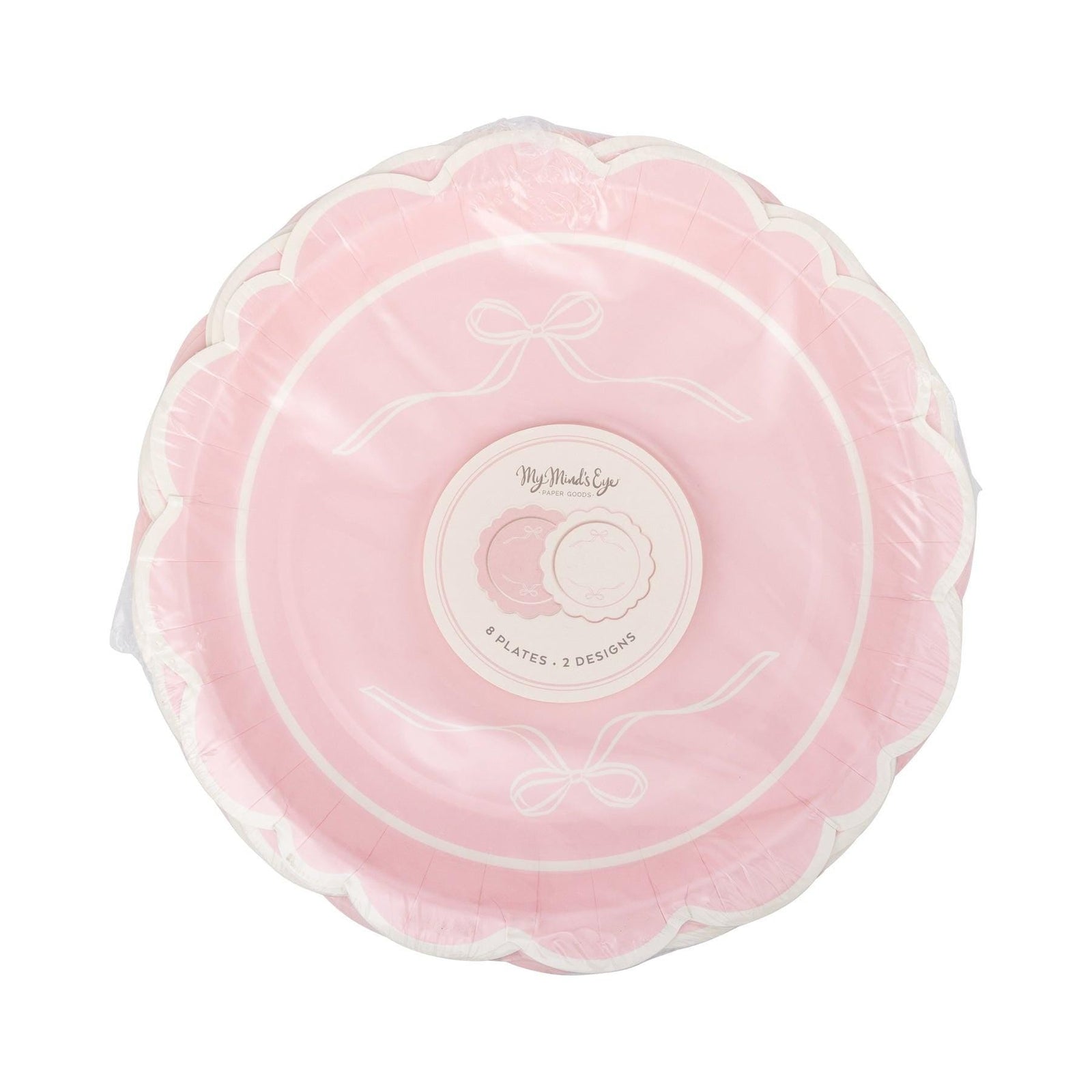 Pink & White Bow Paper Plates 8ct - Stesha Party