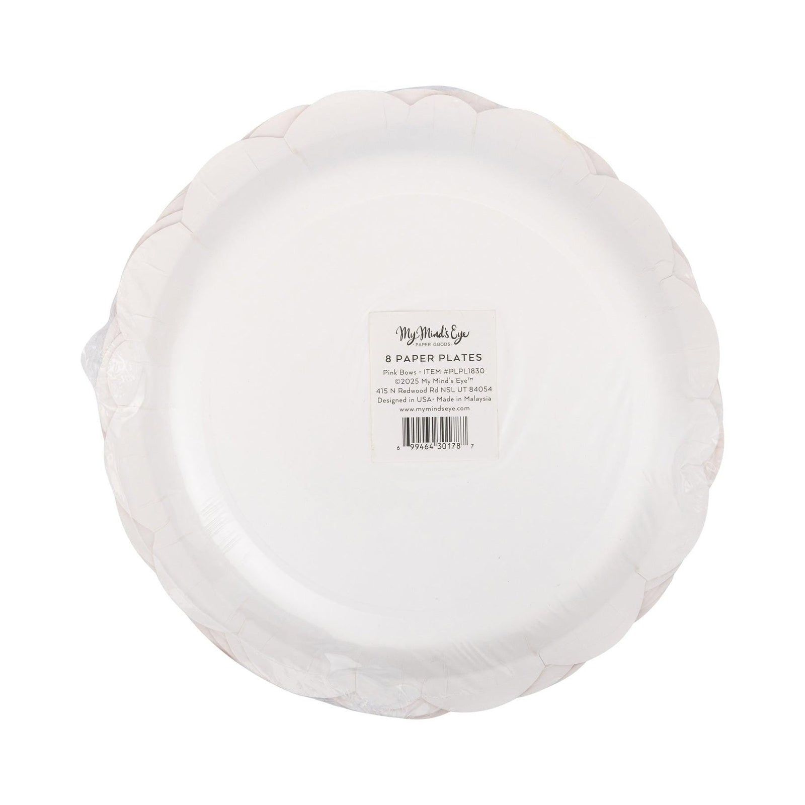 Pink & White Bow Paper Plates 8ct - Stesha Party