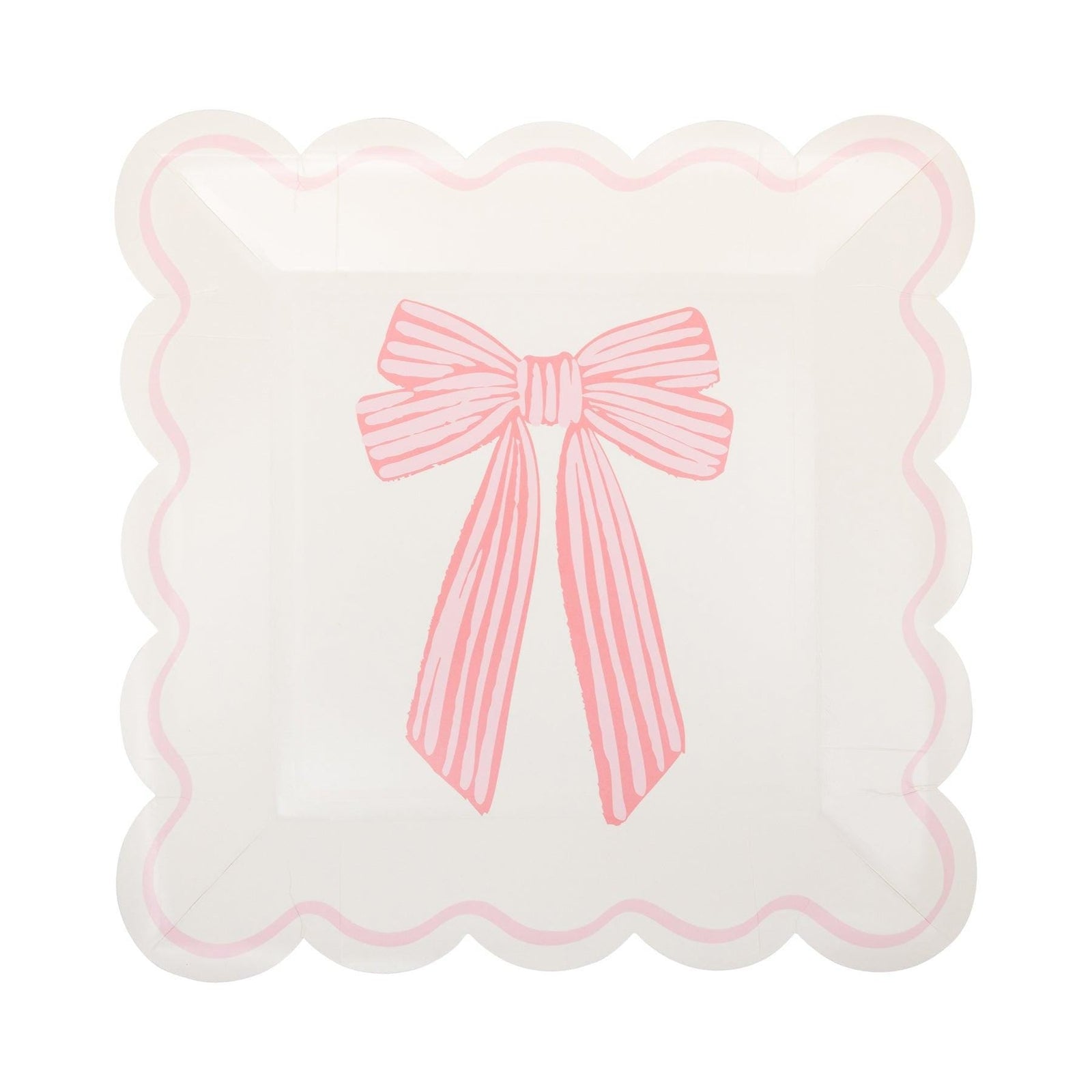 Pink & White Bows Scalloped Plates 8ct - Stesha Party