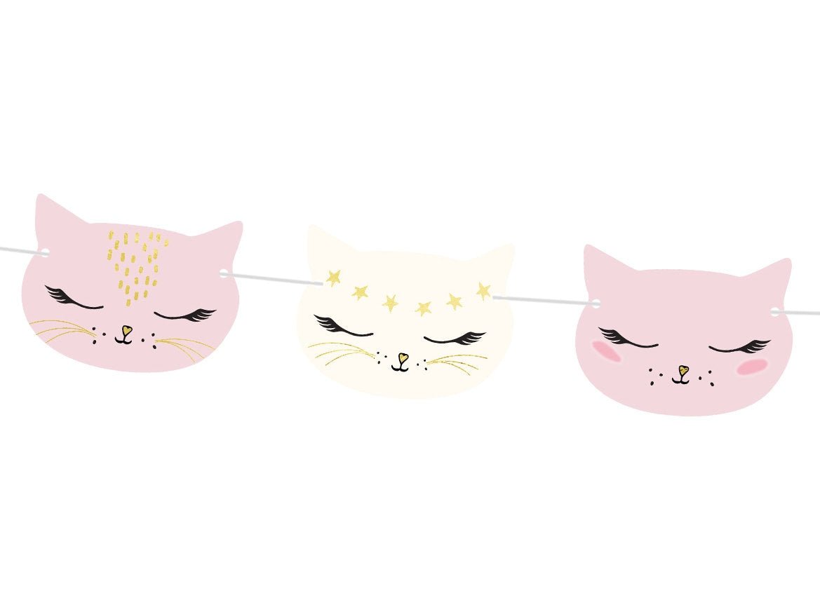 Pink & White Cat Party Banner - Stesha Party