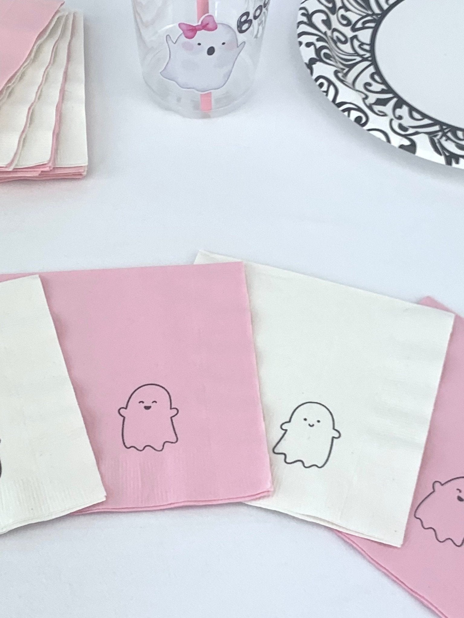 Pink & White Ghost Party Napkins 24ct - Stesha Party