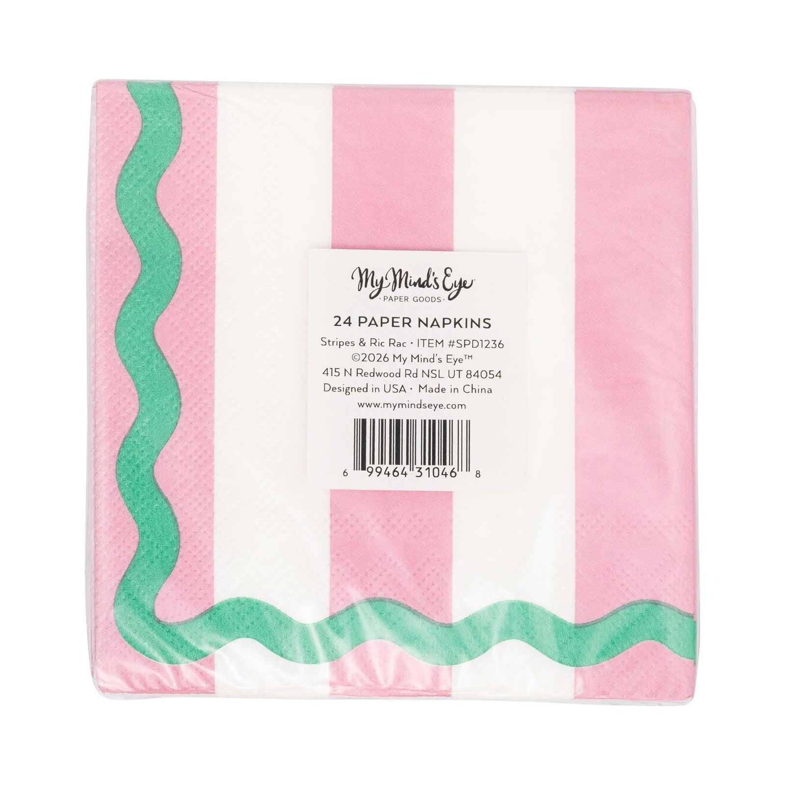 Pink, White & Green Striped Cocktail Napkins - Stesha Party
