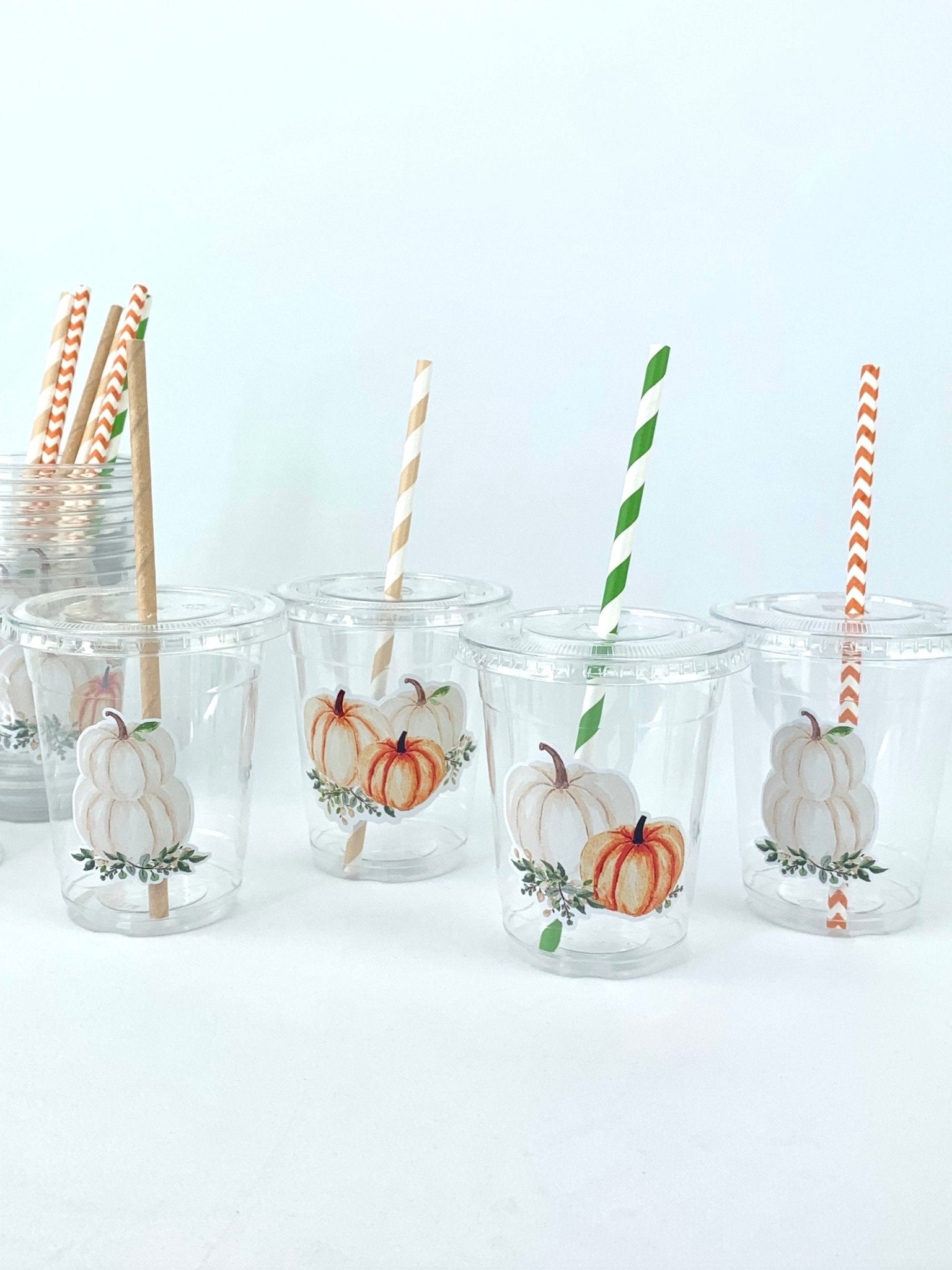 Pumpkin Drink Cups with Lids & Straws 12ct - Stesha Party