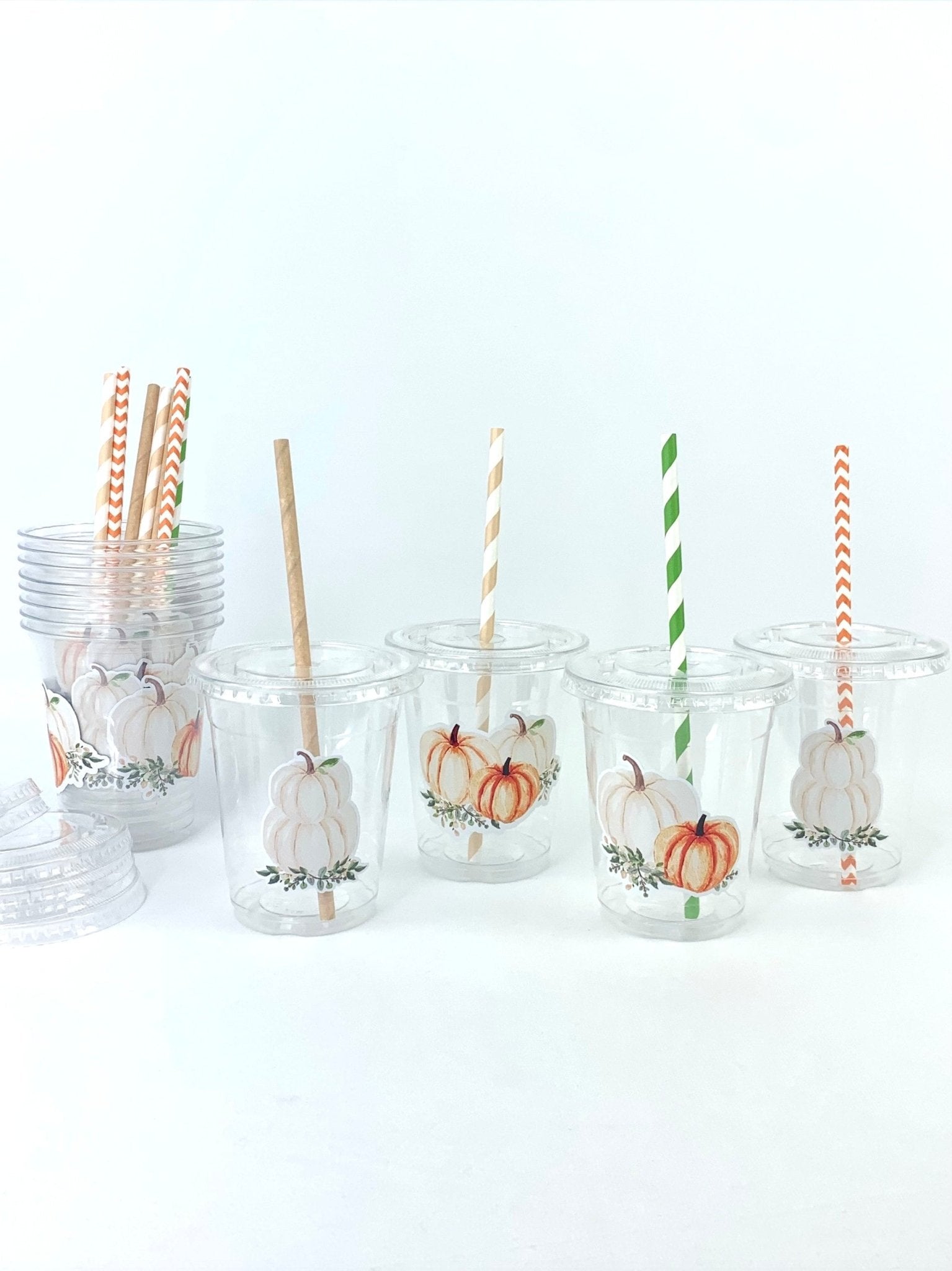Pumpkin Drink Cups with Lids & Straws 12ct - Stesha Party