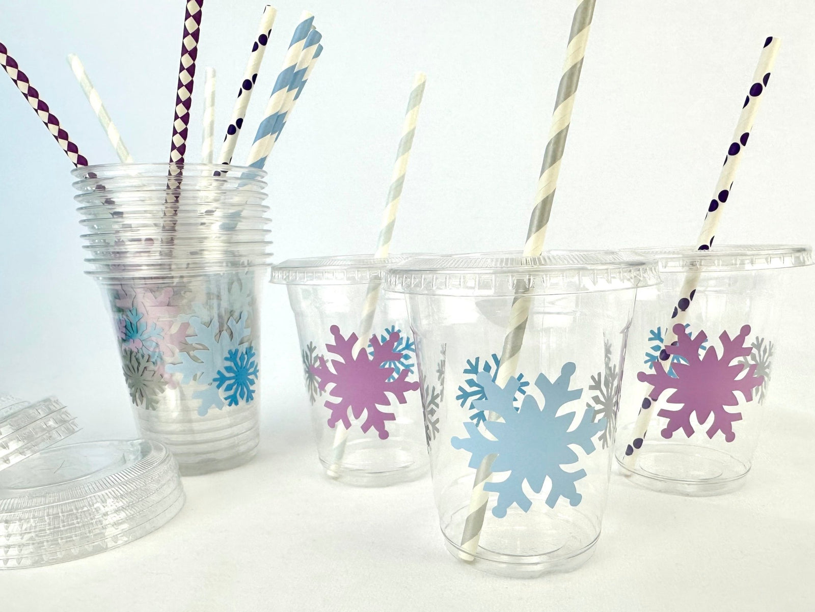 Purple and Blue Lidded Snowflake Cups - Stesha Party