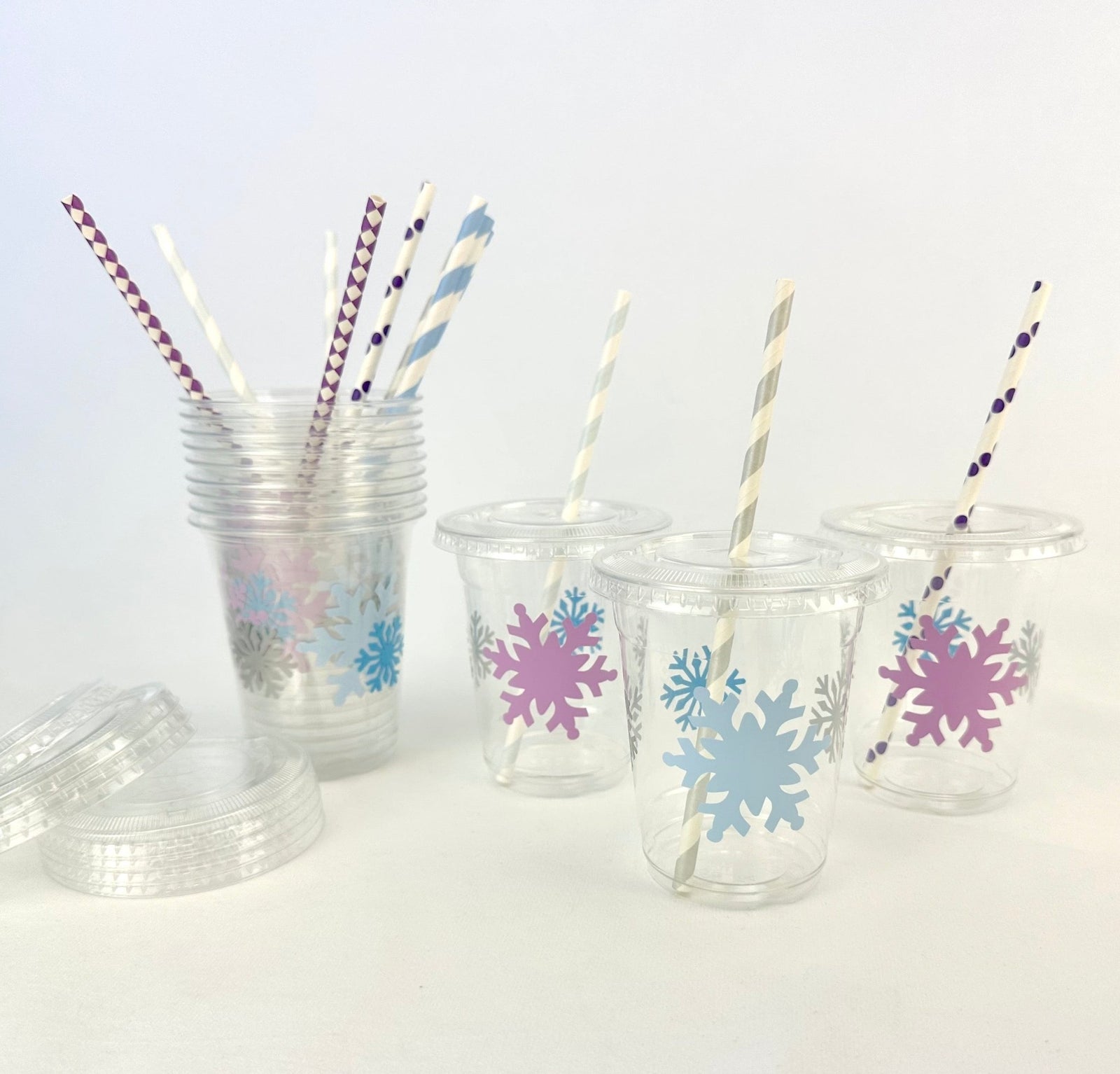 Purple and Blue Lidded Snowflake Cups - Stesha Party