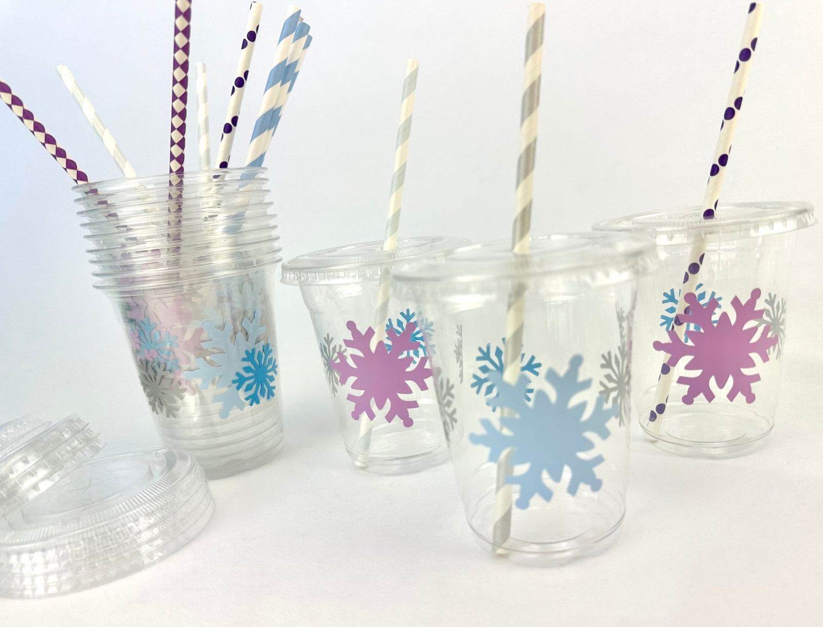 Purple and Blue Lidded Snowflake Cups - Stesha Party