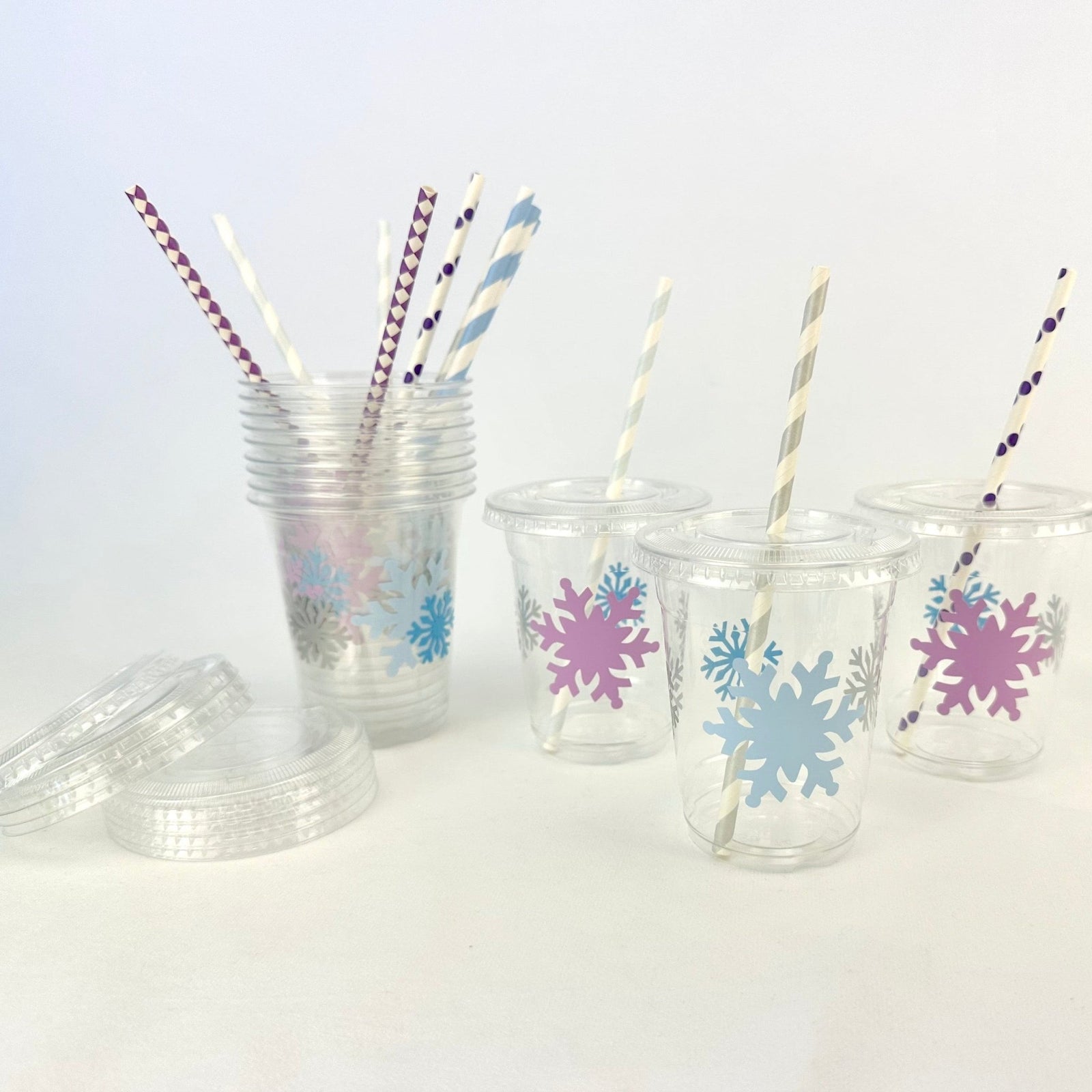 Purple and Blue Lidded Snowflake Cups - Stesha Party