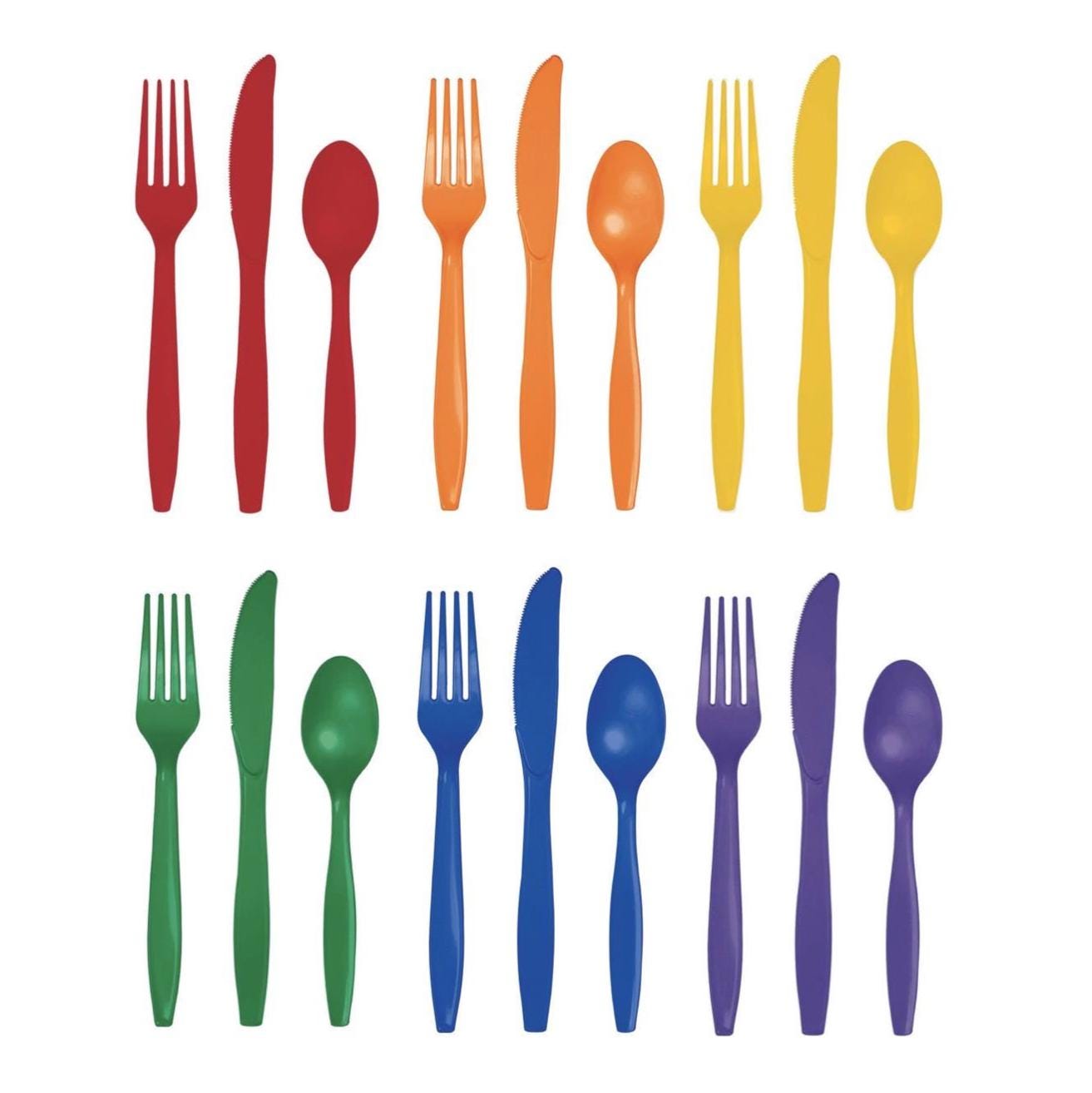 Rainbow Party Plastic Cutlery Set for 36 Guests - Stesha Party