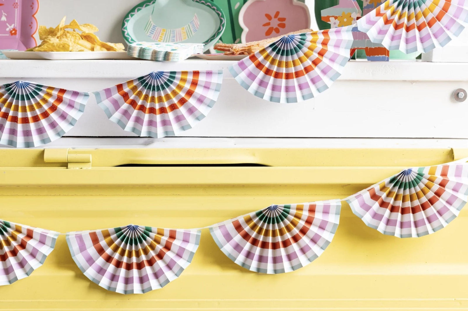 Rainbow Striped Paper Bunting Banner 7ft - Stesha Party