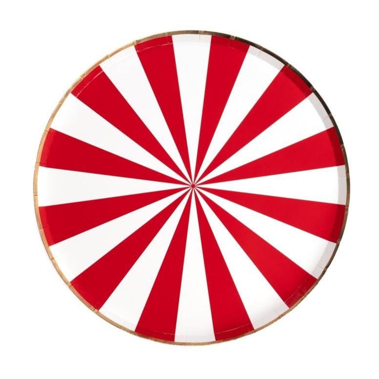 Red and White Striped Paper Plates 8ct - Stesha Party