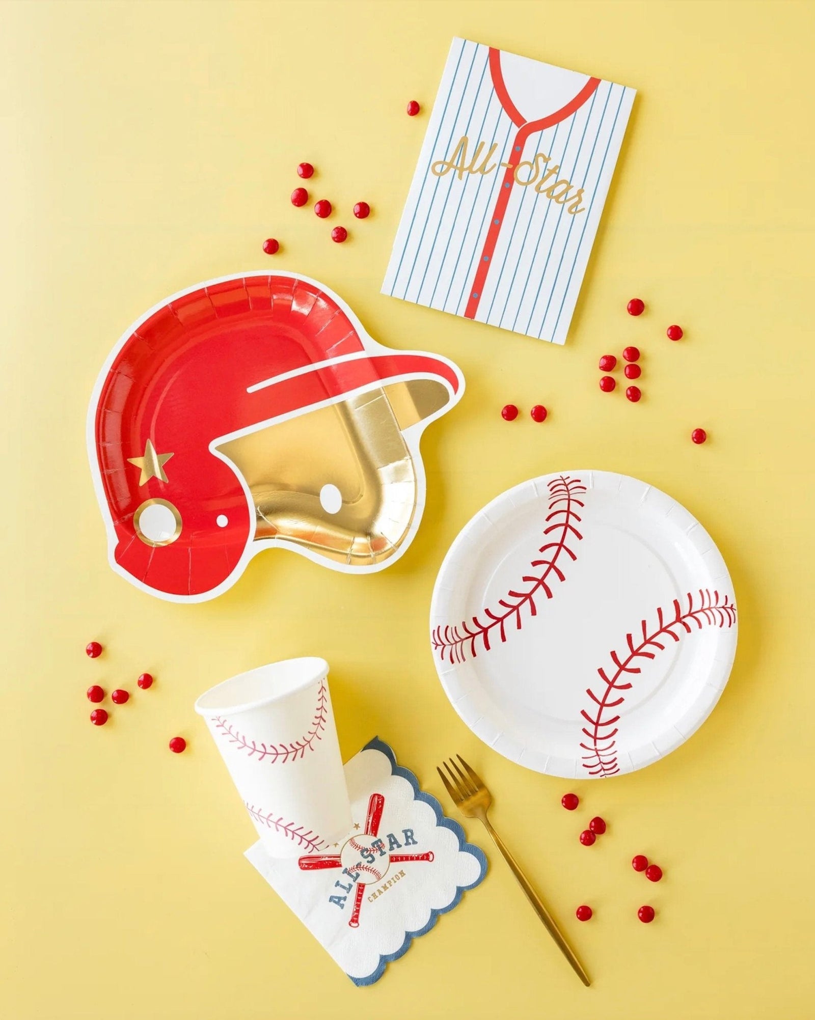 Red Baseball Helmet Plates 8ct - Stesha Party